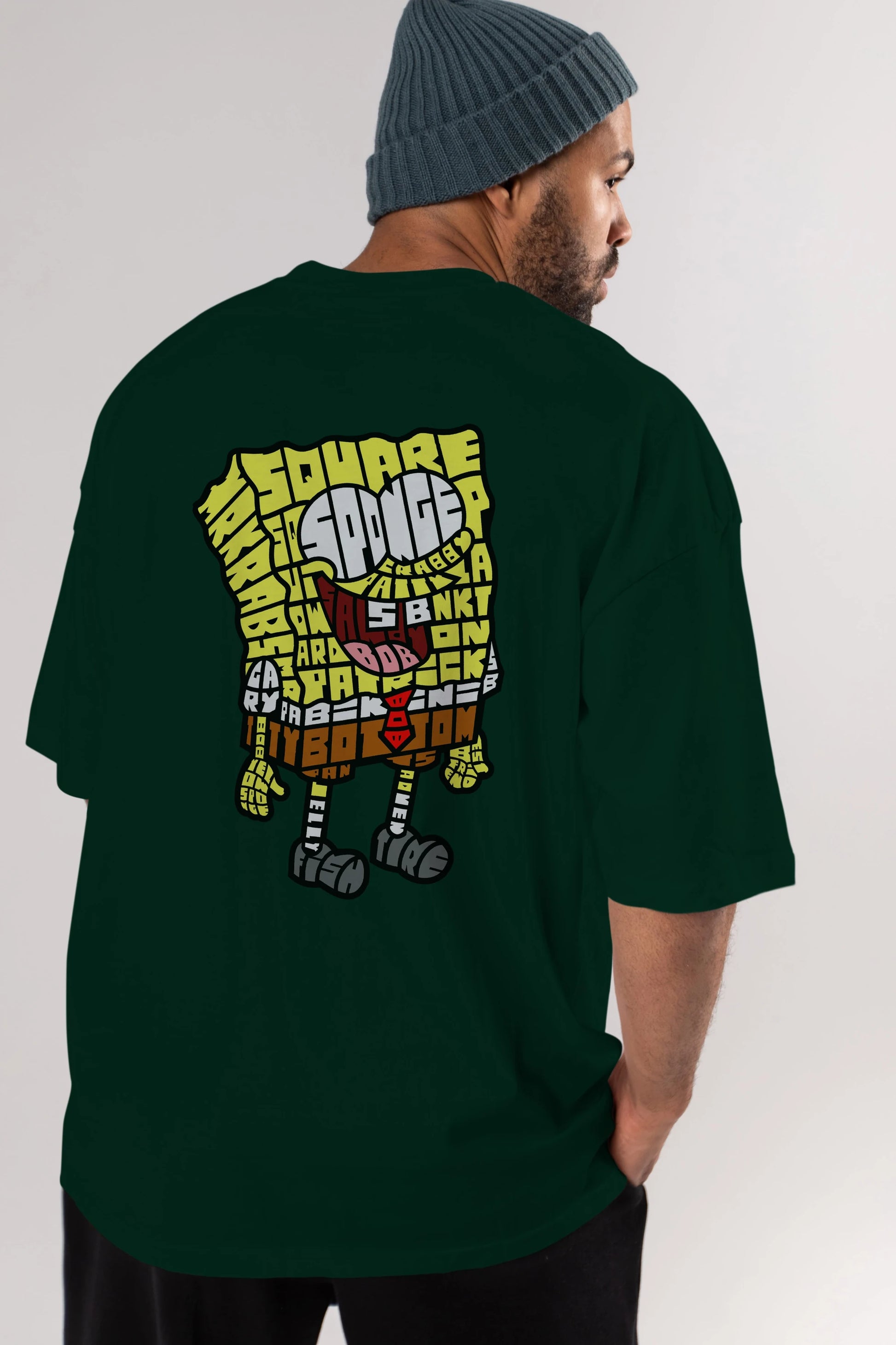 Yellow Sponge Arka Baskılı Oversize t-shirt %100 pamuk Erkek Kadın Unisex