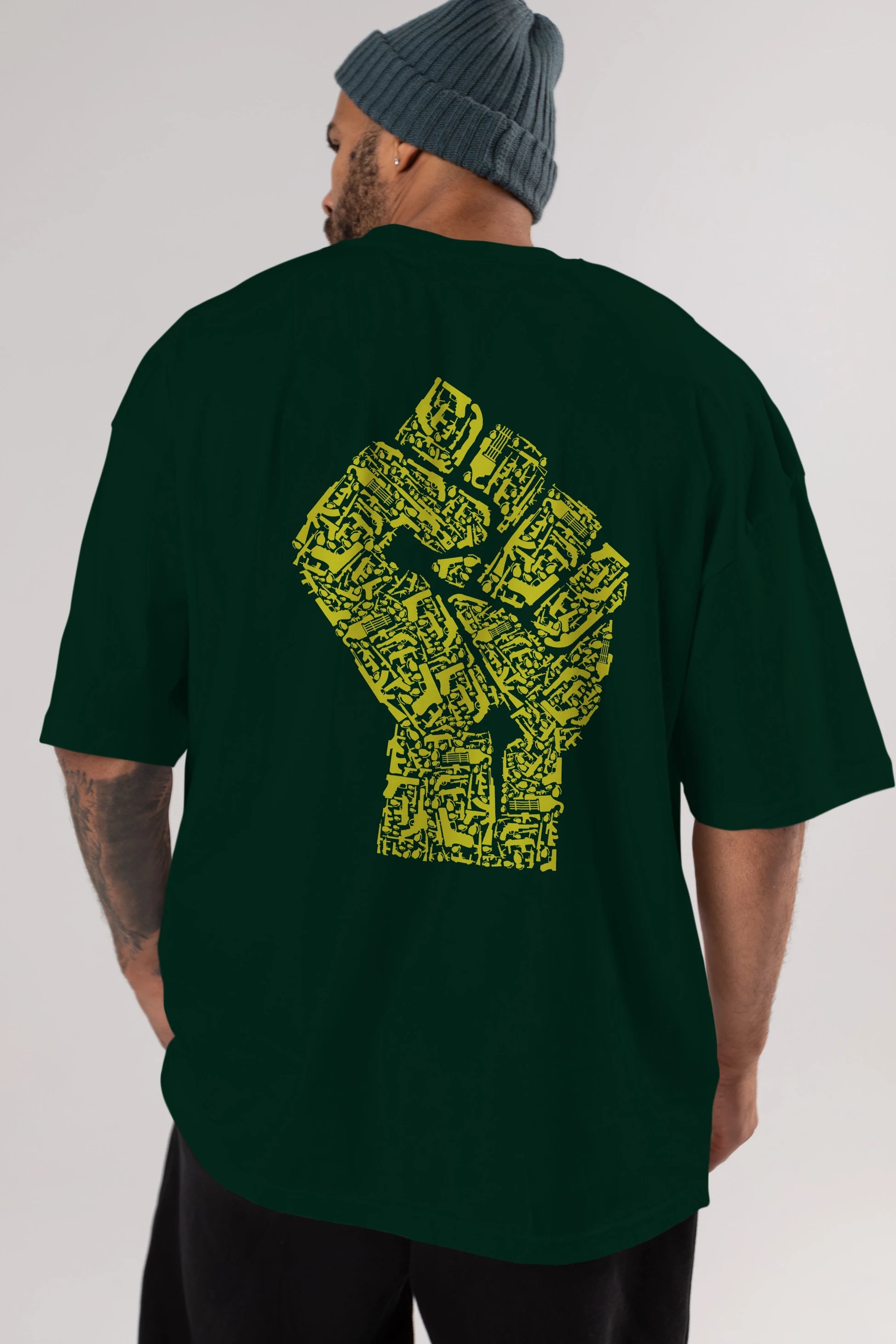 Hand Of Revolution Arka Baskılı Oversize t-shirt %100 pamuk Erkek Kadın Unisex