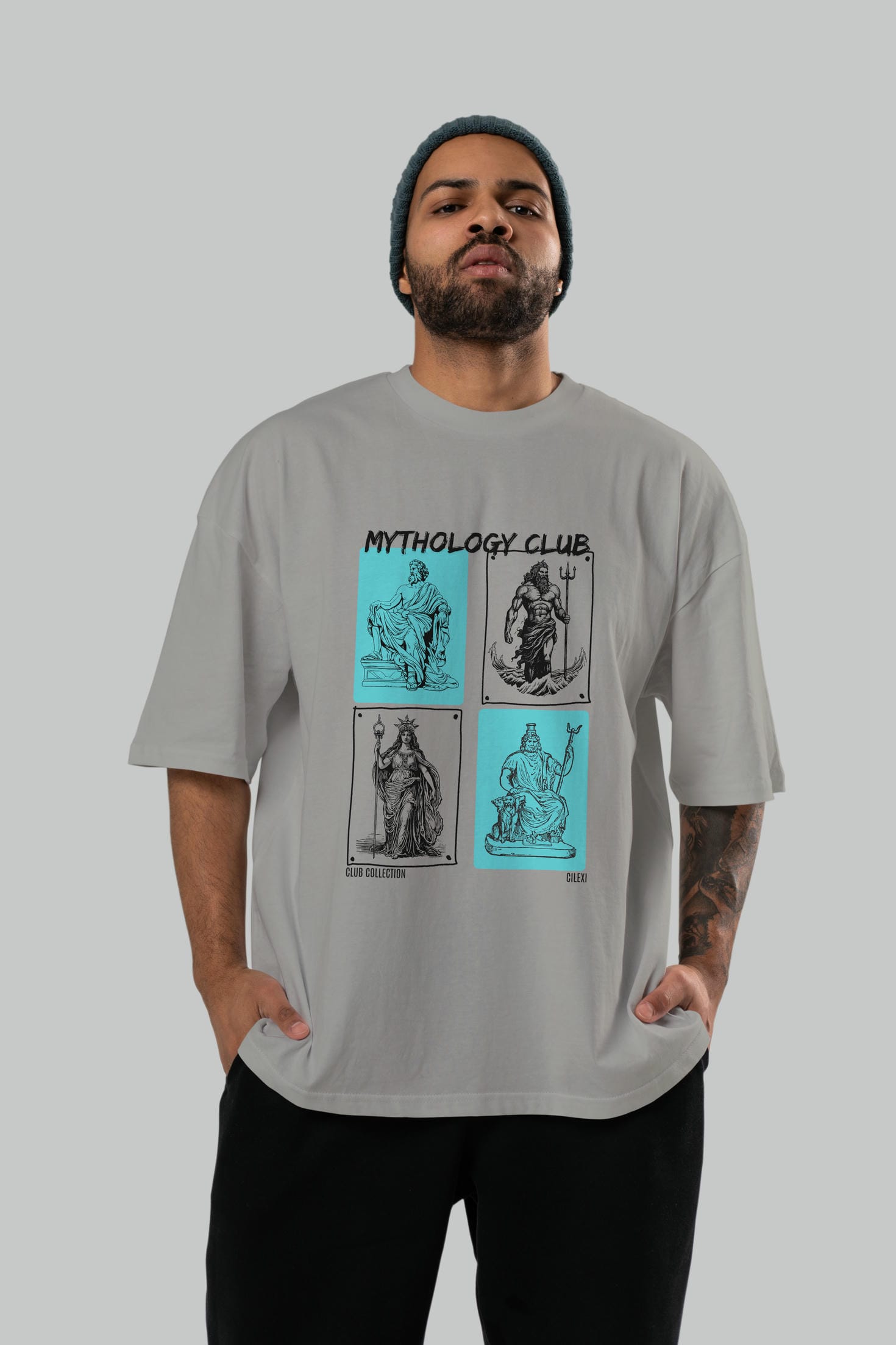 Mythology Club ön Baskılı Oversize t-shirt Erkek Kadın %100 Pamuk Bisiklet Yaka tişort
