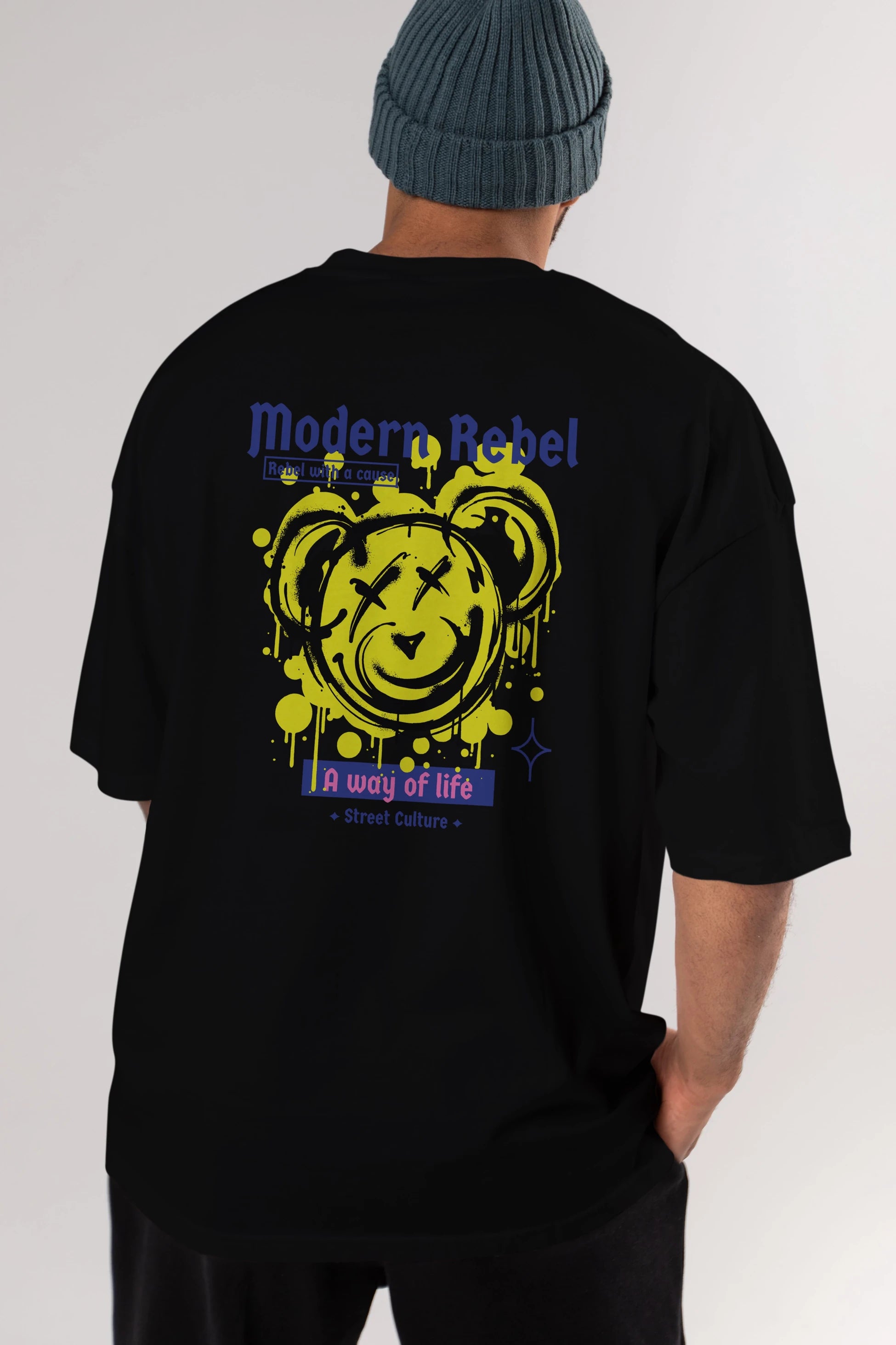 Modern Rebel Bear Arka Baskılı Oversize t-shirt Erkek Kadın Unisex