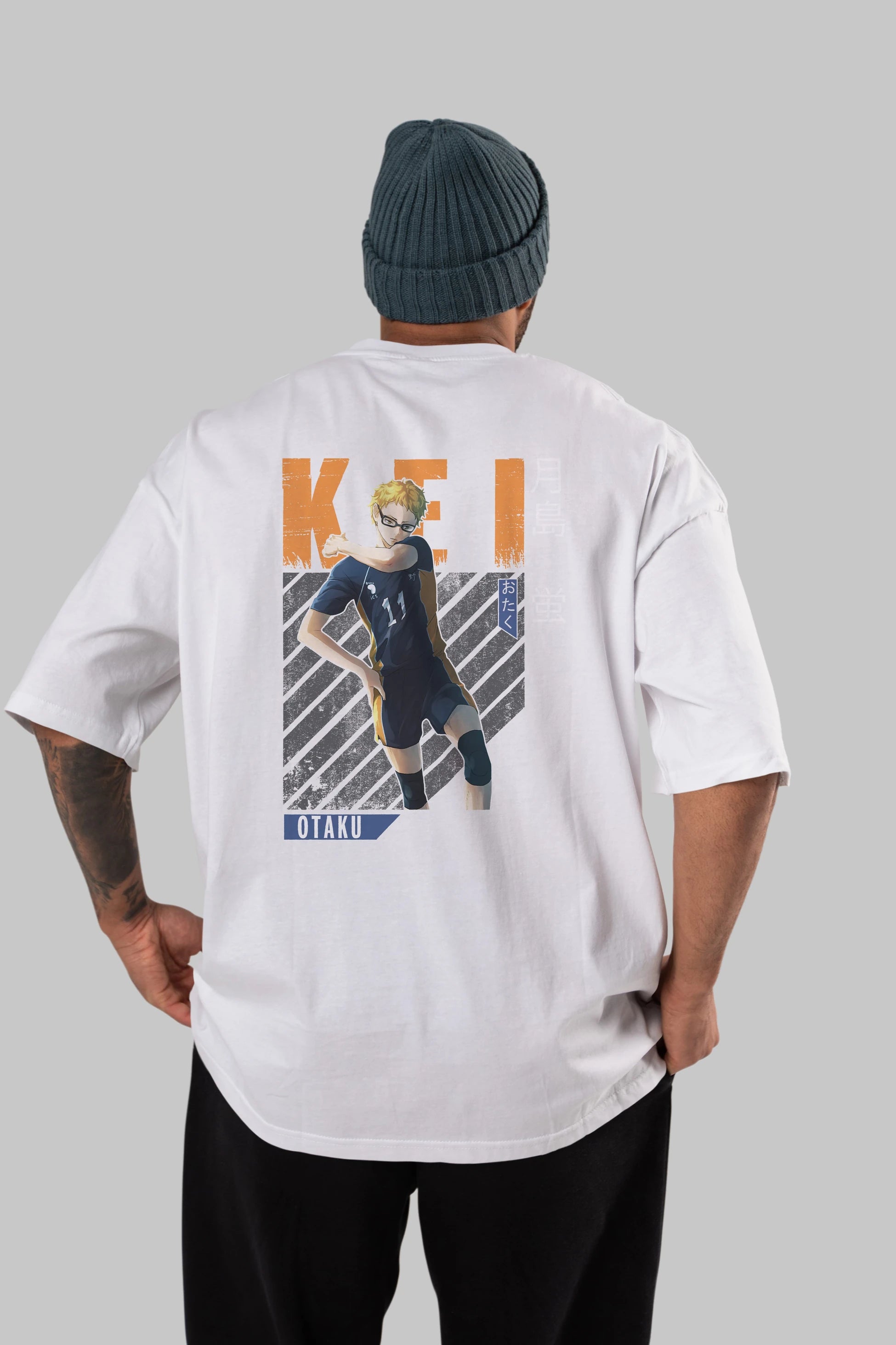 Kei Tsukishima 2 Anime Arka Baskılı Oversize t-shirt Erkek Kadın Unisex