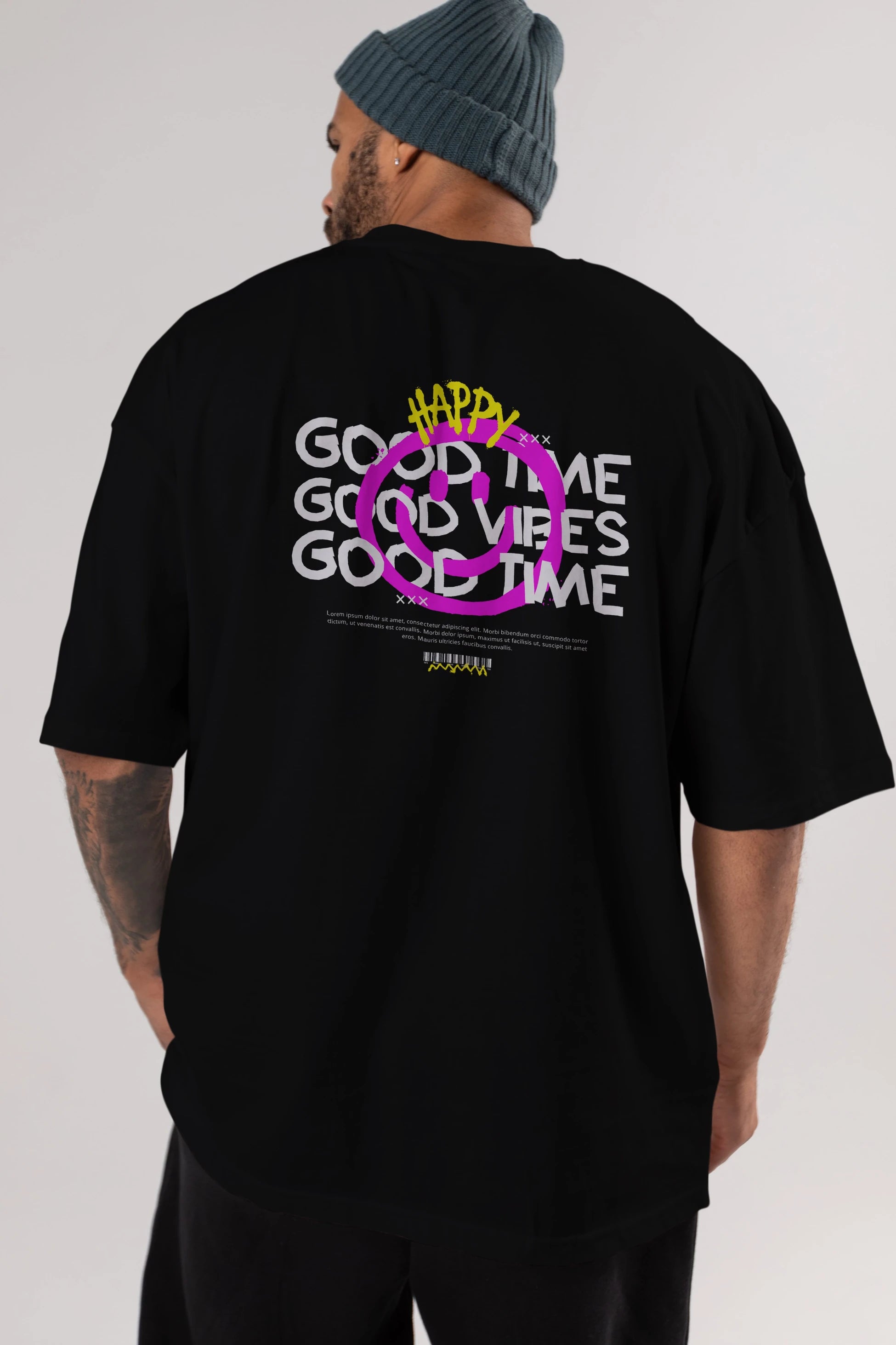 Happy Good Time Yazılı Arka Baskılı Oversize t-shirt Erkek Kadın Unisex