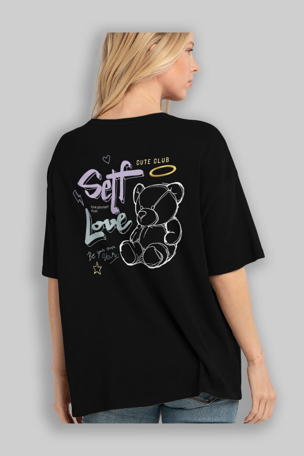 Self Love Bear Arka Baskılı Oversize t-shirt Erkek Kadın Unisex