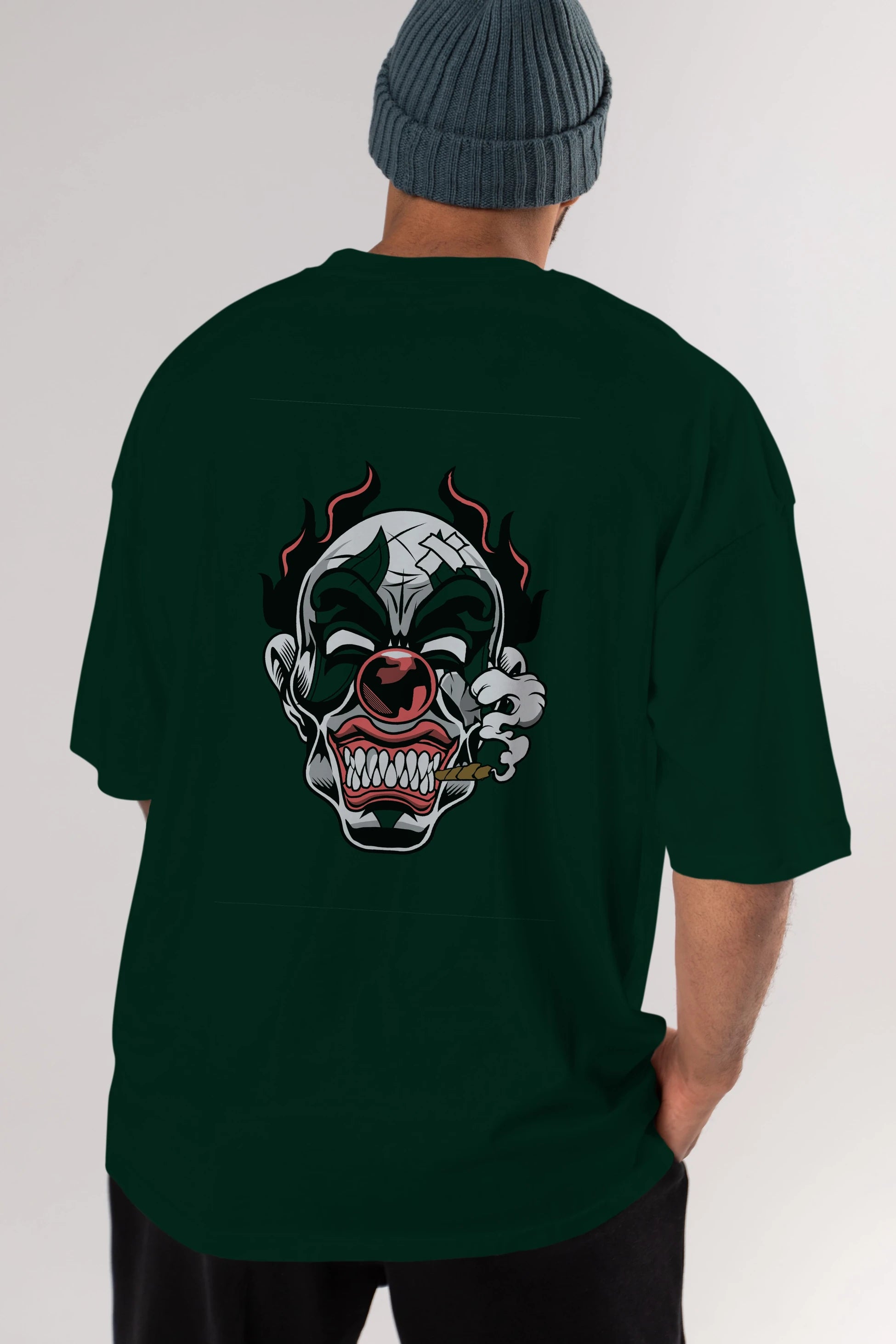 Clown Horror Arka Baskılı Oversize t-shirt Erkek Kadın Unisex %100 Pamuk tişort