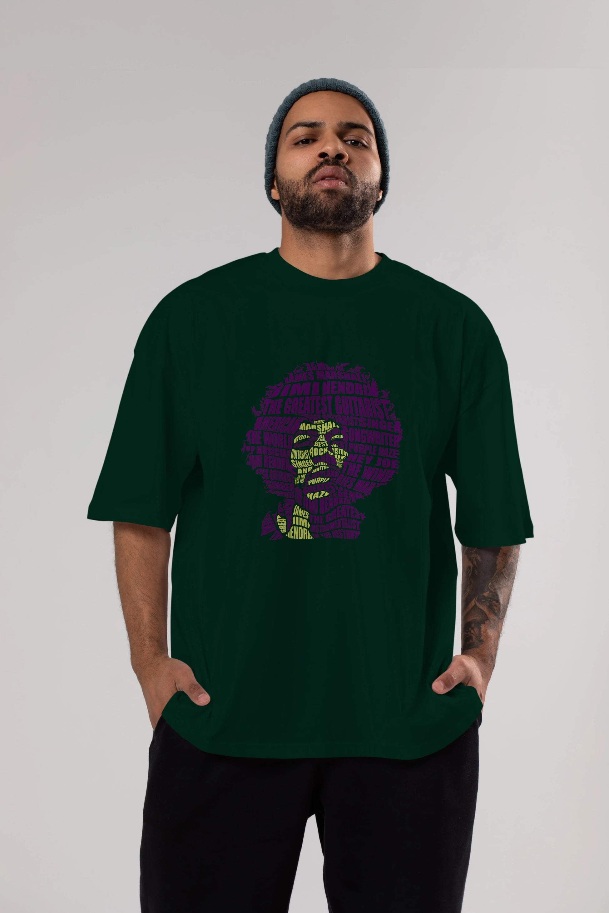 Jimmy Hendrix Calligram Ön Baskılı Oversize t-shirt %100 pamuk Erkek Kadın Unisex