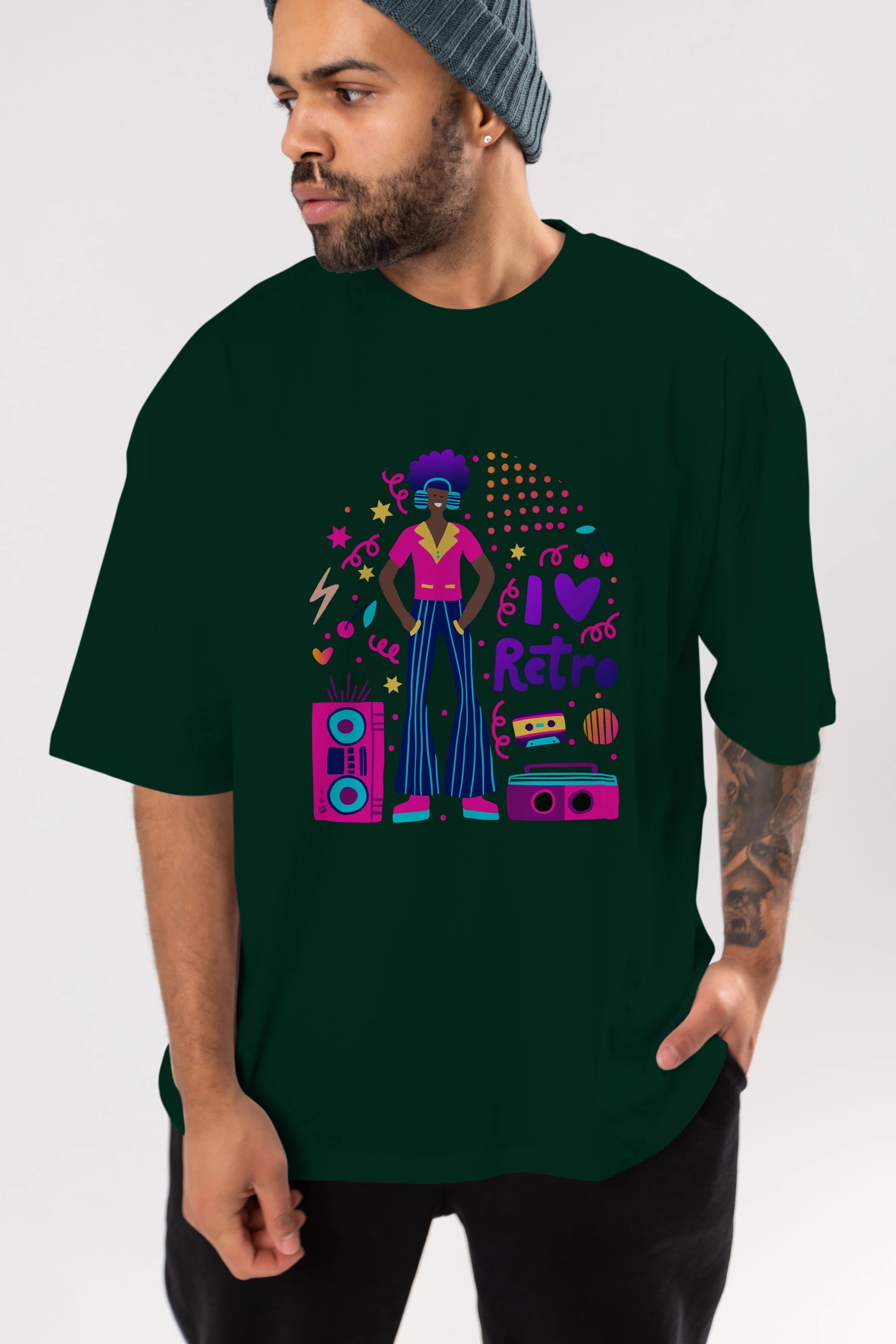 Retro Boy Party Ön Baskılı Oversize t-shirt Erkek Kadın Unisex