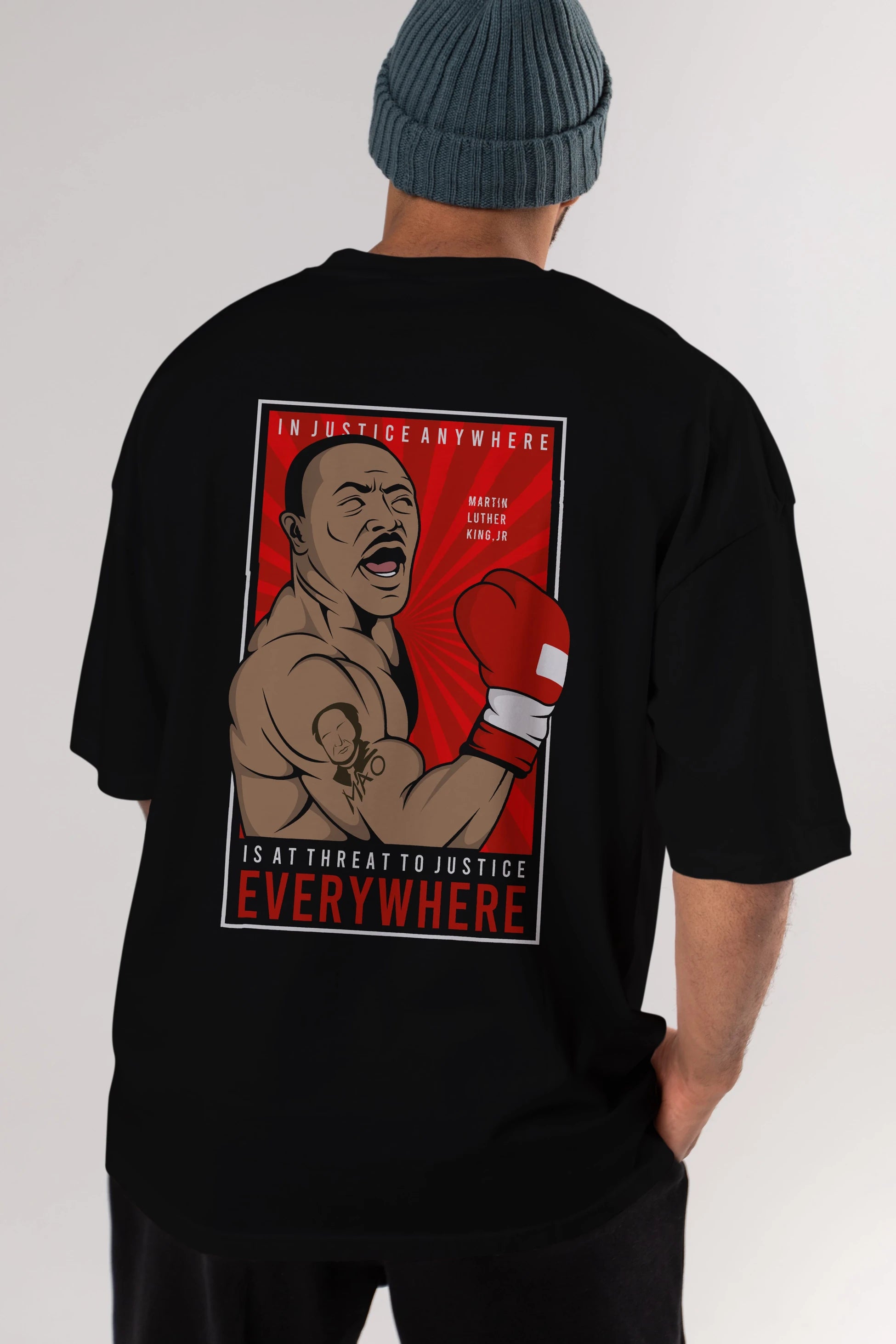 Luther King Boxer Arka Baskılı Oversize t-shirt Erkek Kadın Unisex %100 Pamuk tişort