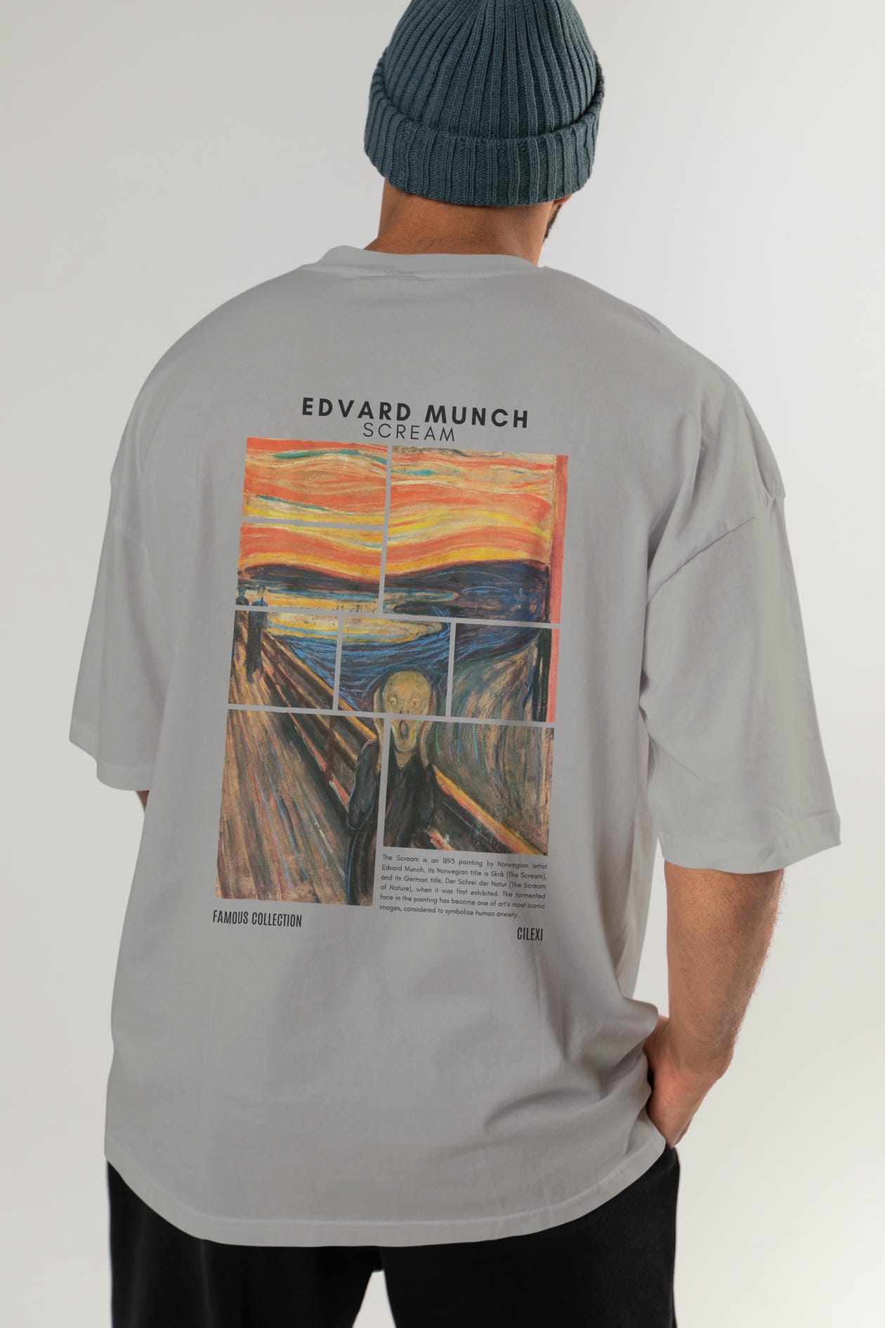 Edvard Munch Scream Arka Baskılı Oversize t-shirt Erkek Kadın Bisiklet Yaka Pamuk tişort