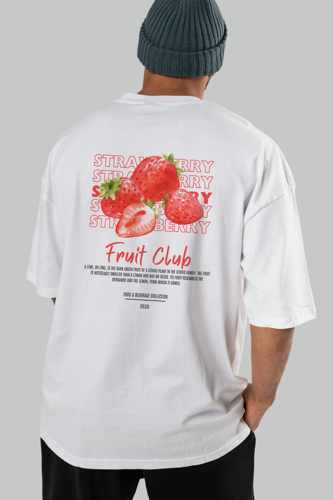 Strawberry Arka Baskılı Oversize t-shirt Erkek Kadın Pamuk Bisiklet Yaka tişort