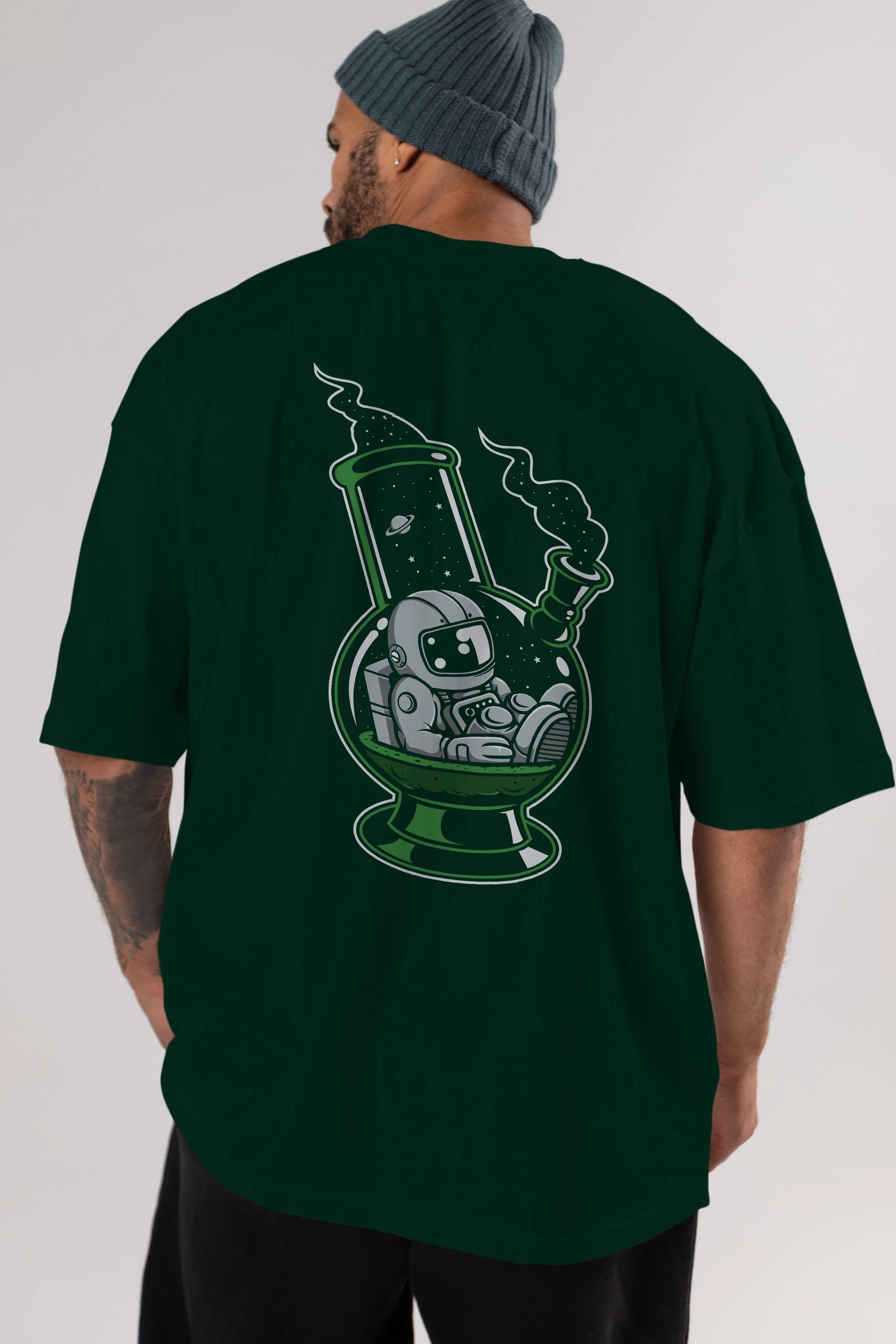 Astronaut Bong Arka Baskılı Oversize t-shirt Erkek Kadın Unisex