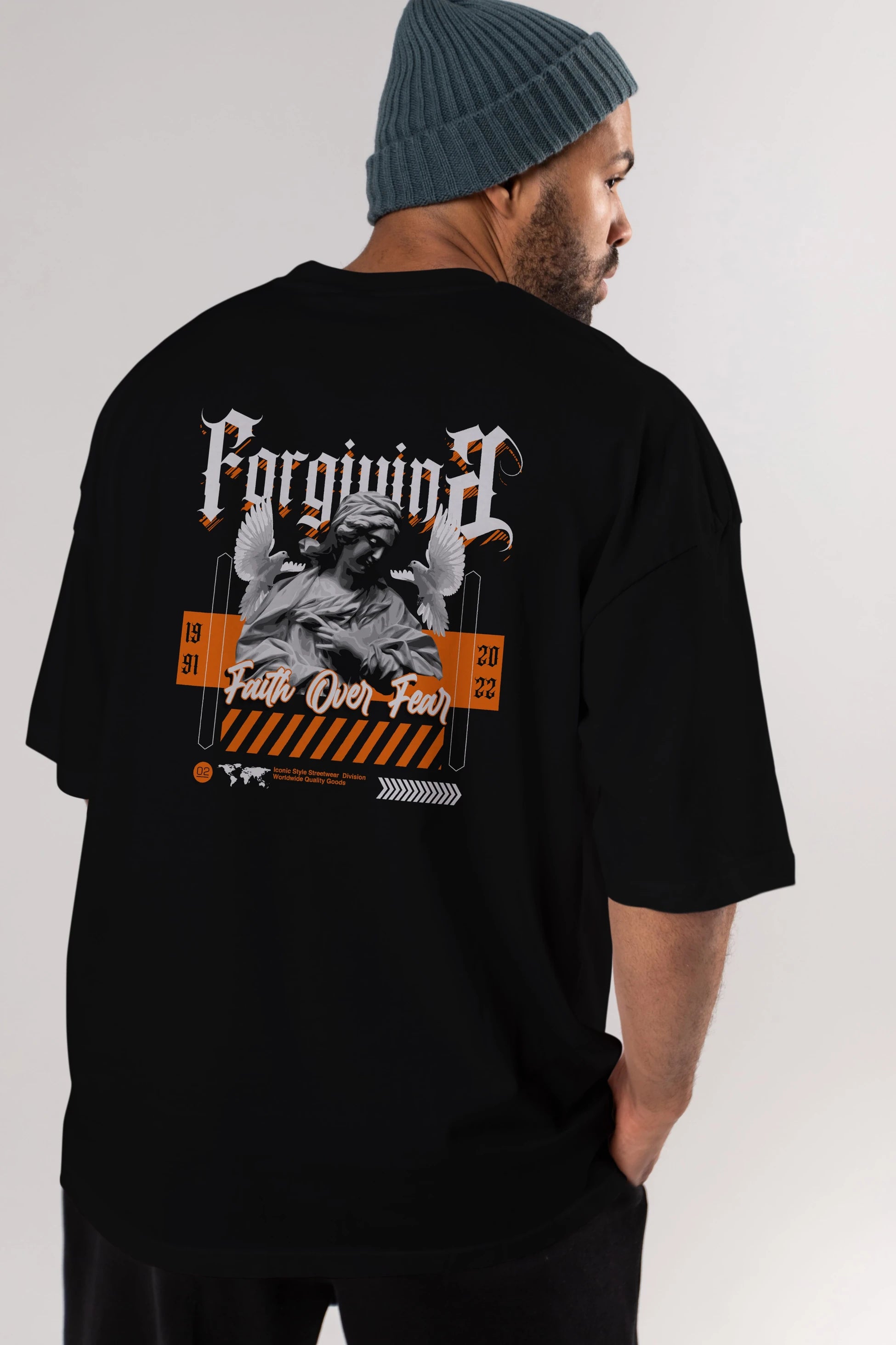 Faith Over Fear 2 Arka Baskılı Oversize t-shirt Erkek Kadın Unisex
