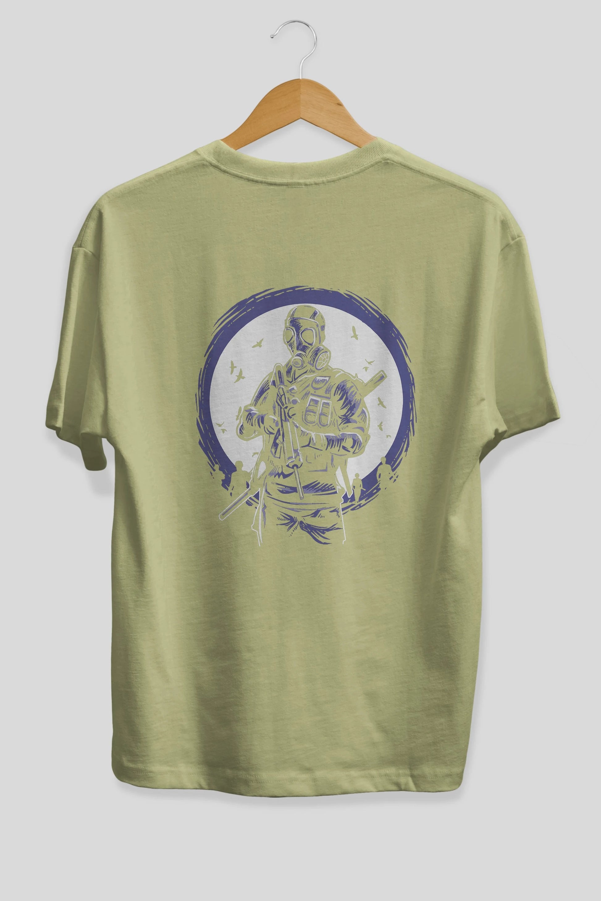Gas Mask Soldier Arka Baskılı Oversize t-shirt Erkek Kadın Unisex %100 Pamuk