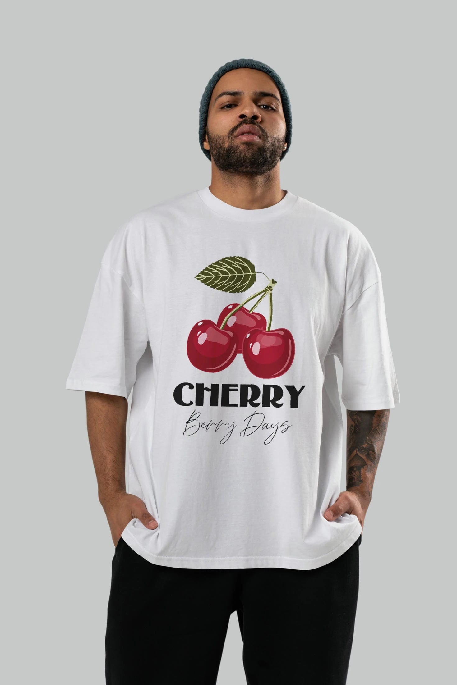 Cherry Cherries 12 Ön Baskılı Oversize t-shirt Erkek Kadın Pamuk Bisiklet Yaka tişort