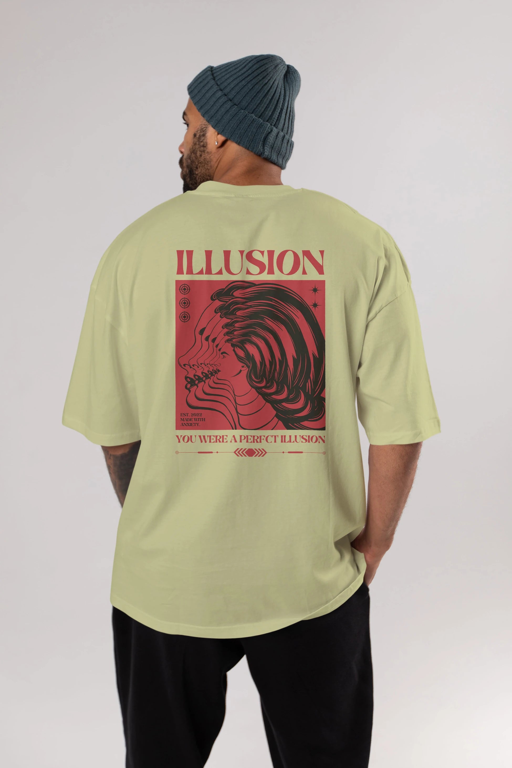 Illusion Streetwear Arka Baskılı Oversize t-shirt Erkek Kadın Unisex