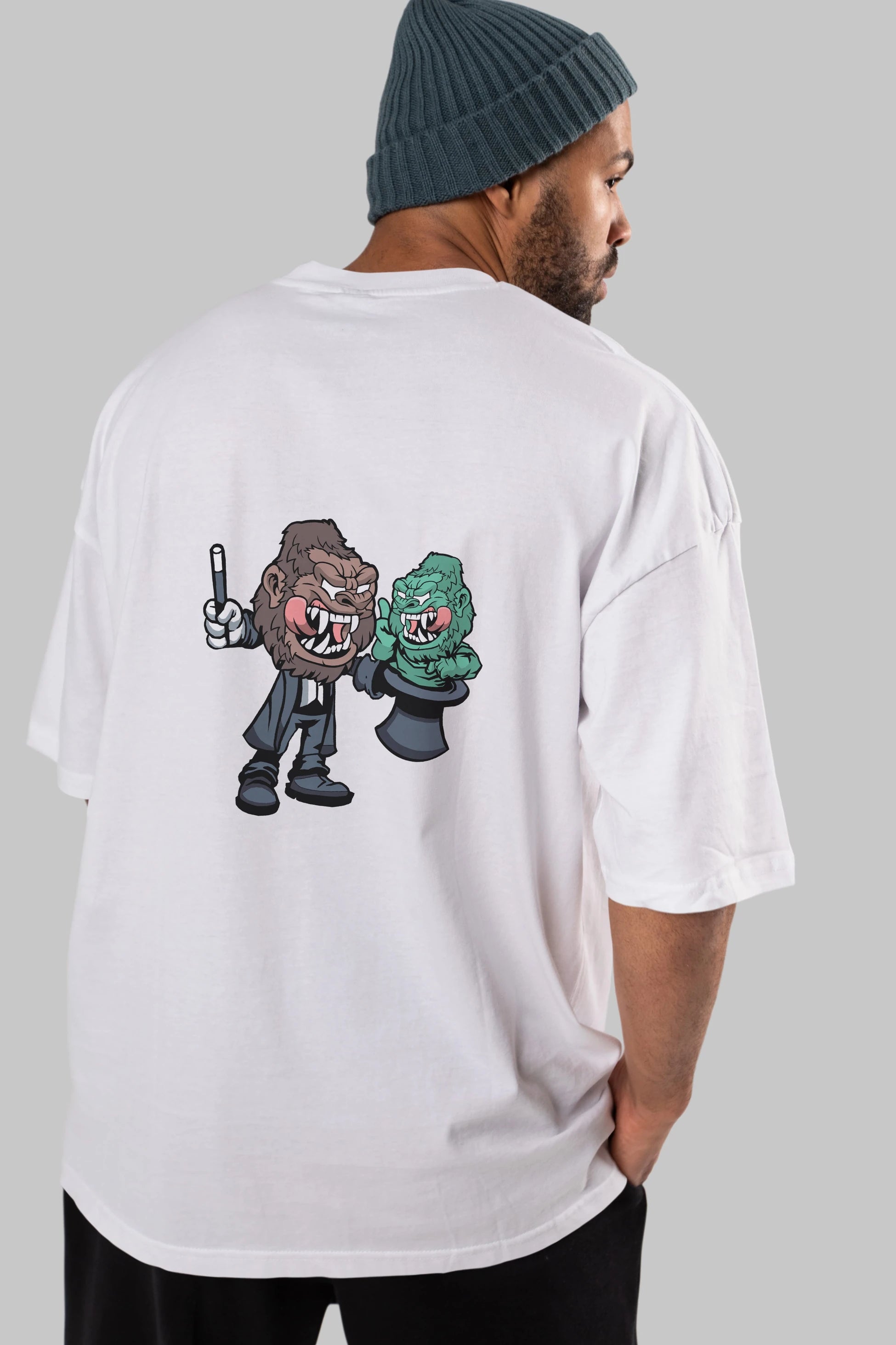 Gorilla Magician Arka Baskılı Oversize t-shirt Erkek Kadın Unisex %100 Pamuk tişort
