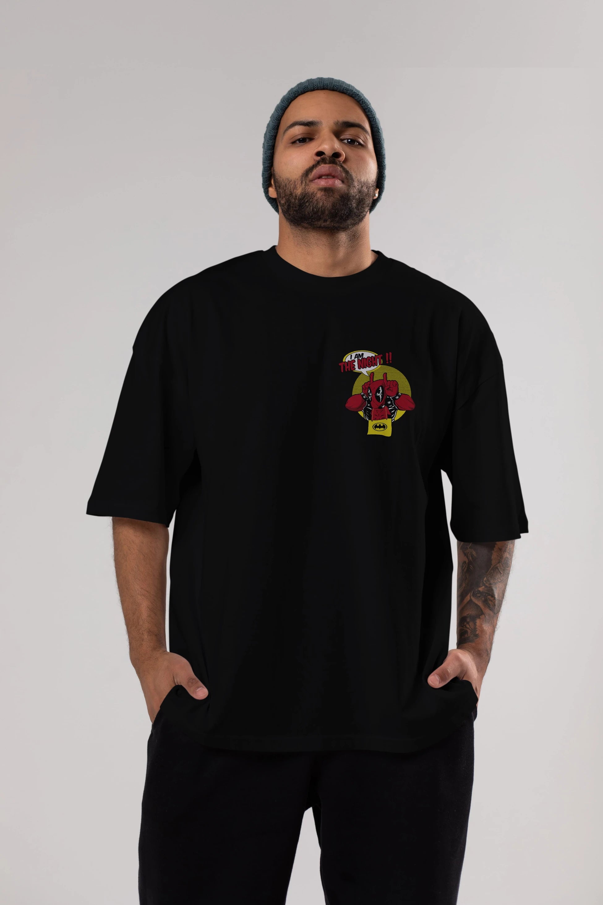 Deadpool (1) Ön Sol Baskılı Oversize t-shirt Erkek Kadın Unisex %100 Pamuk Bisiklet Yaka tişort