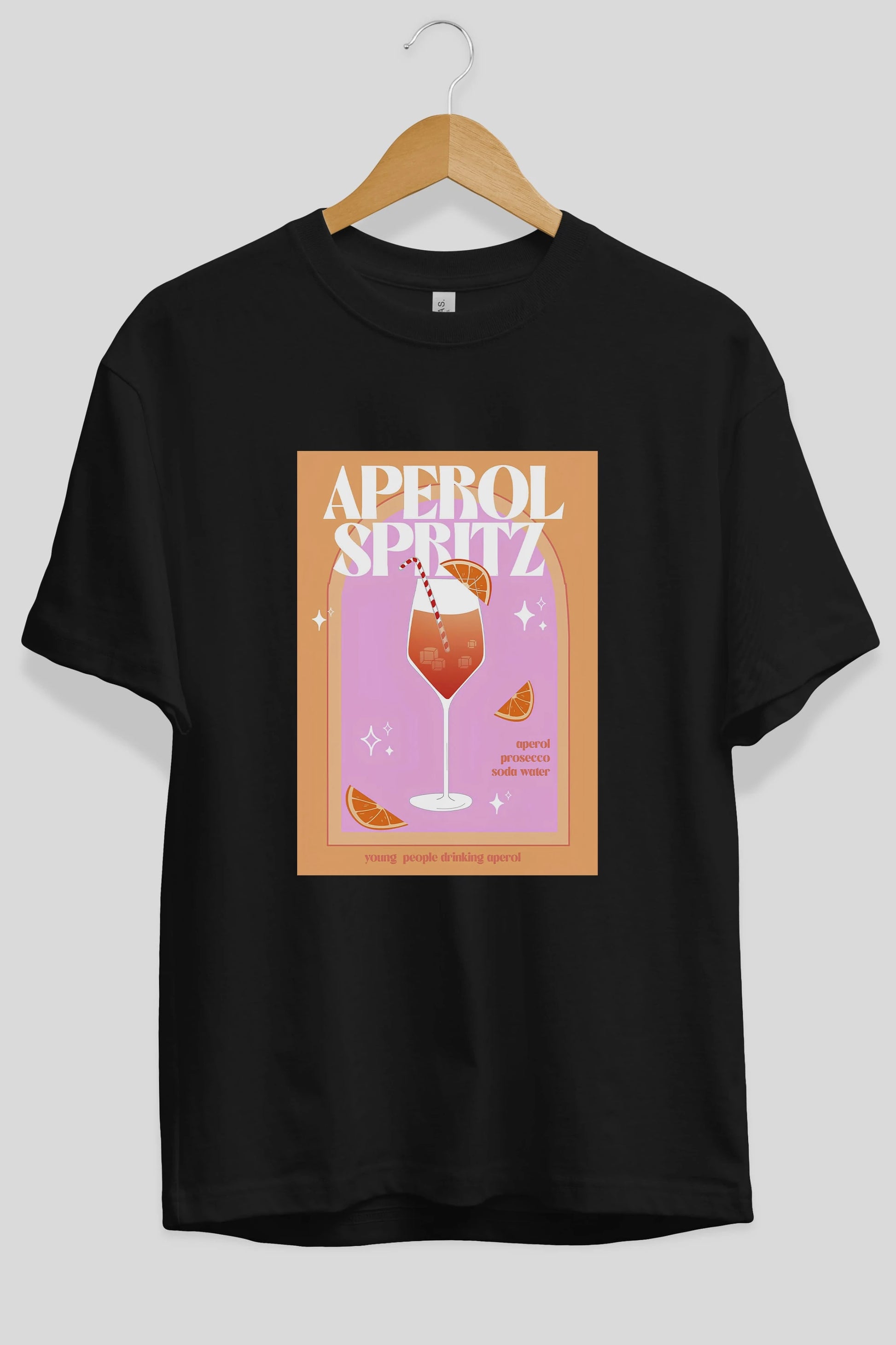 Aperol Spritz 2 Ön Baskılı Oversize t-shirt Erkek Kadın Unisex %100 Pamuk Bisiklet Yaka tişort