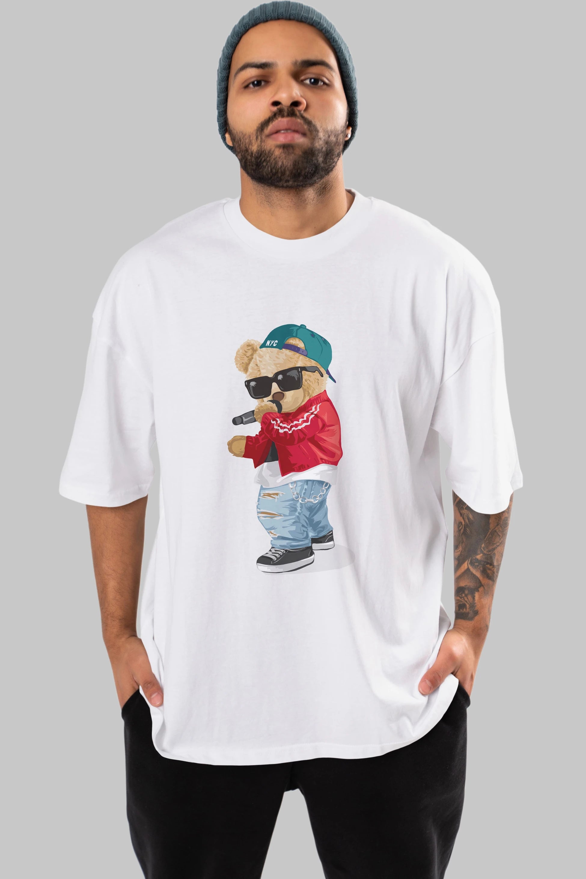 Teddy Bear Şarkıcı Ön Baskılı Oversize t-shirt Erkek Kadın Unisex %100 Pamuk