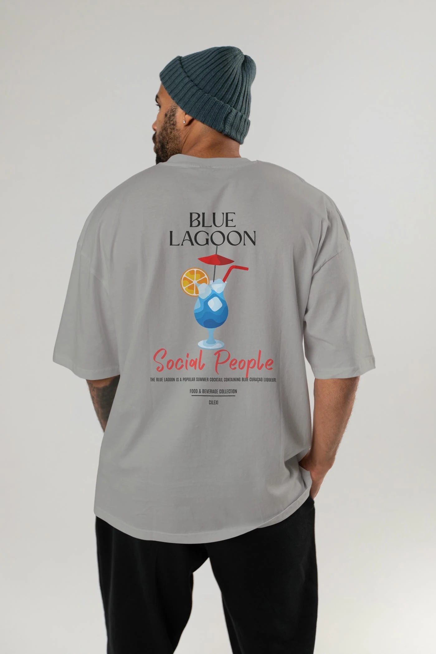 Blue Lagoon Kokteyl Serisi Baskılı Oversize t-shirt Erkek Kadın Unisex %100 Pamuk Bisiklet Yaka tişort