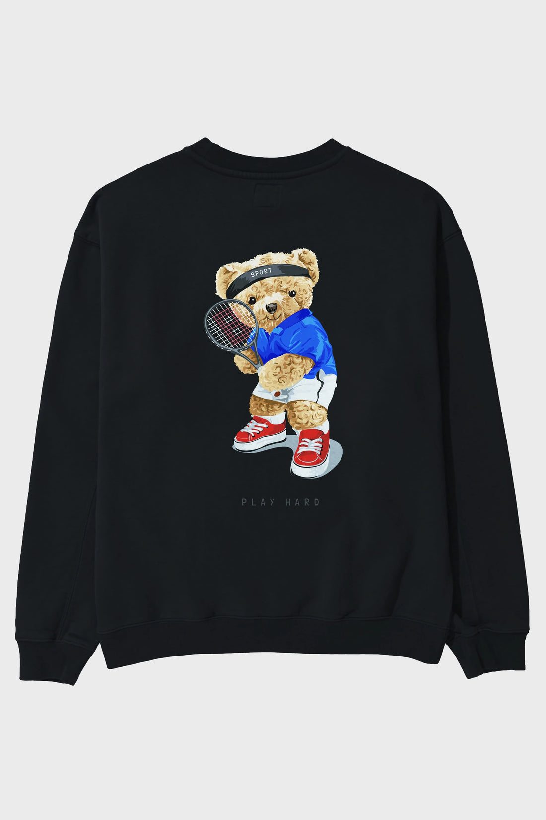 Teddy Bear Play Hard Arka Baskılı Oversize Sweatshirt Erkek Kadın Unisex