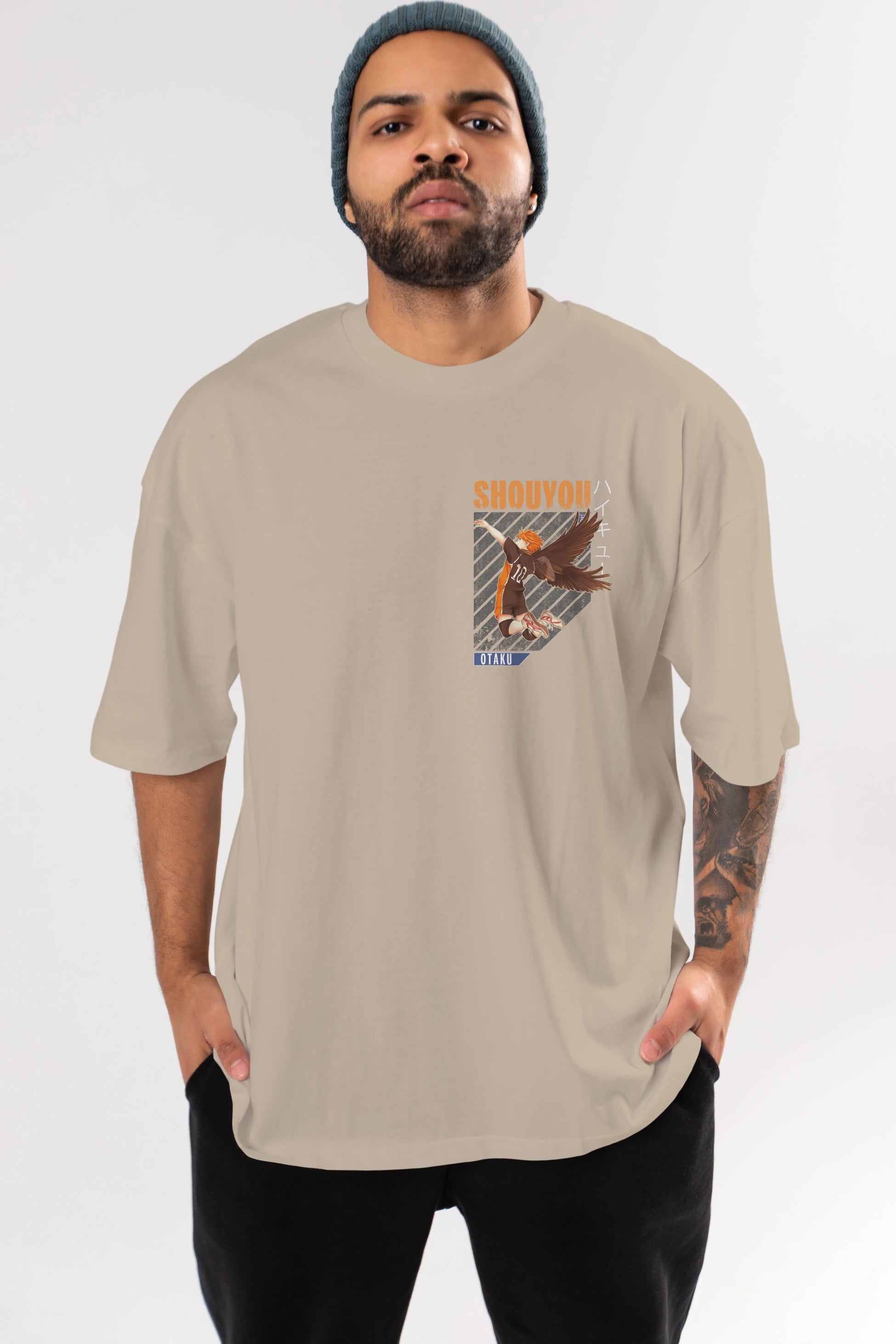 Shouyou Hinata 10 Ön Sol Baskılı Oversize t-shirt Erkek Kadın Unisex %100 Pamuk Bisiklet Yaka tişort