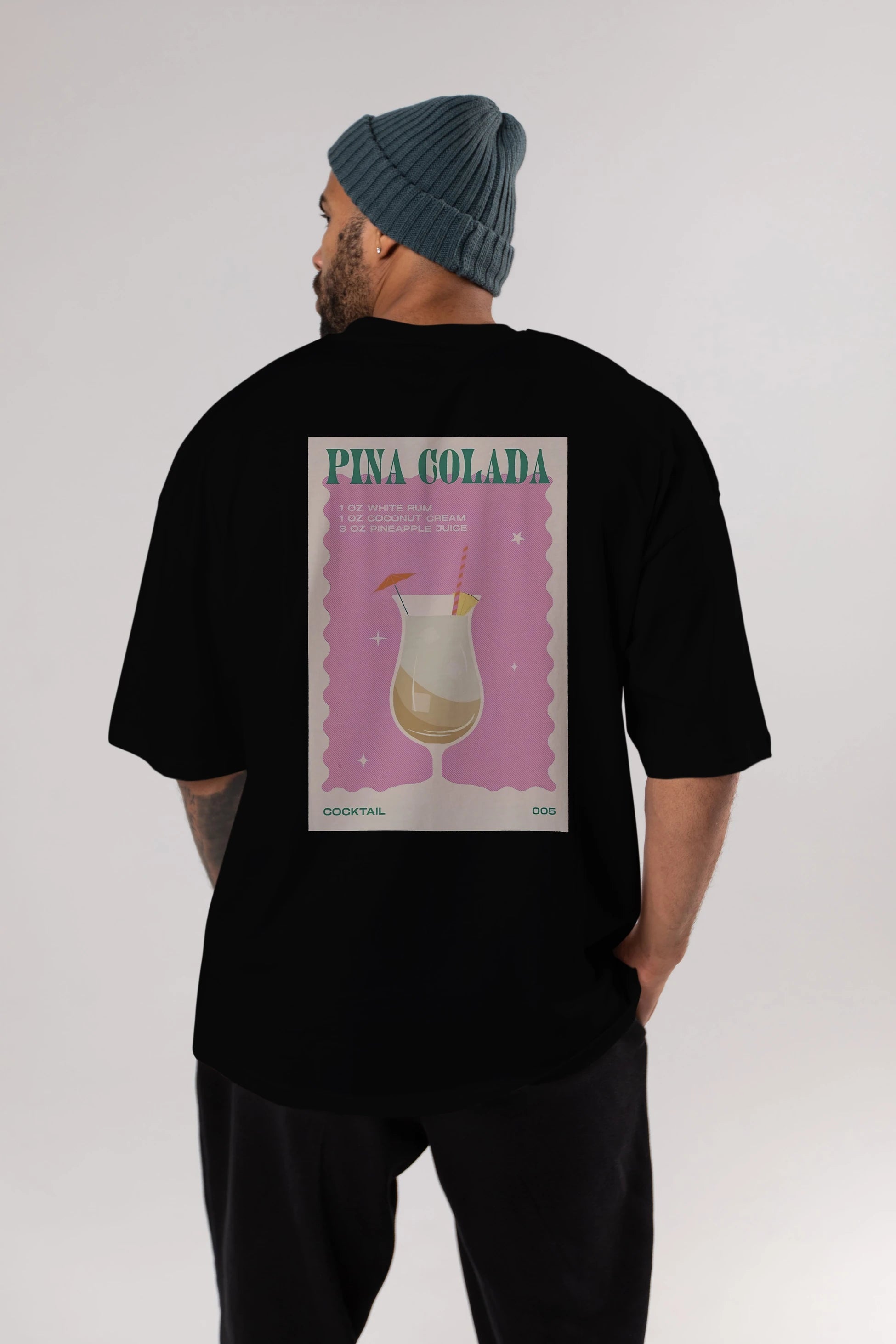 Pina Colada 3 Arka Baskılı Oversize t-shirt Erkek Kadın Unisex %100 Pamuk Bisiklet Yaka tişort