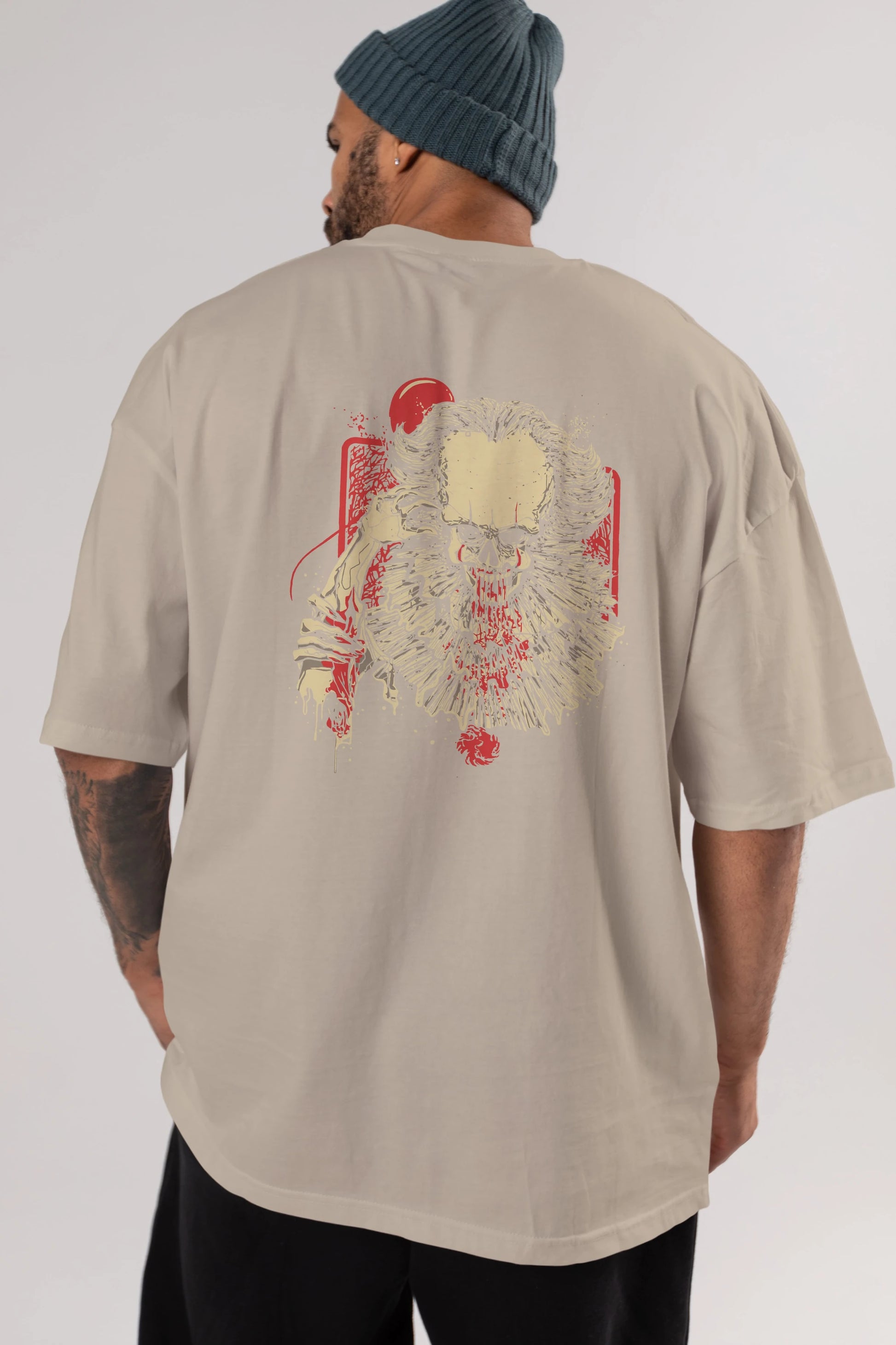 it (2) Arka Baskılı Oversize t-shirt Erkek Kadın Unisex %100 Pamuk Bisiklet Yaka tişort