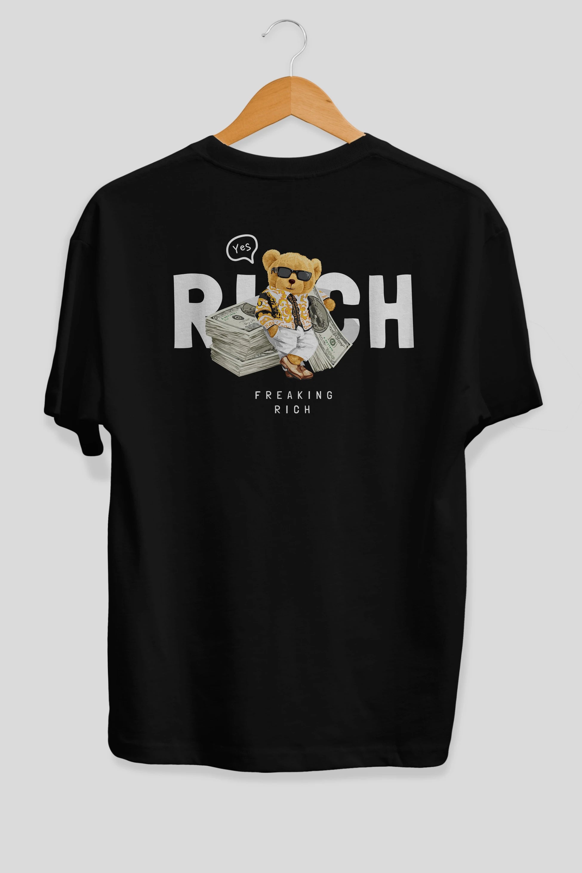 Teddy Bear Freakıng Rich Arka Baskılı Oversize t-shirt Erkek Kadın Unisex %100 Pamuk
