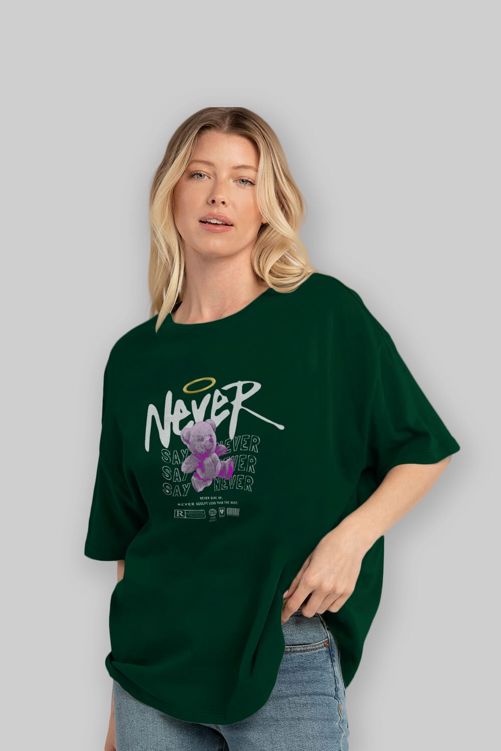 Teddy Bear Never Ön Baskılı Oversize t-shirt Erkek Kadın Unisex