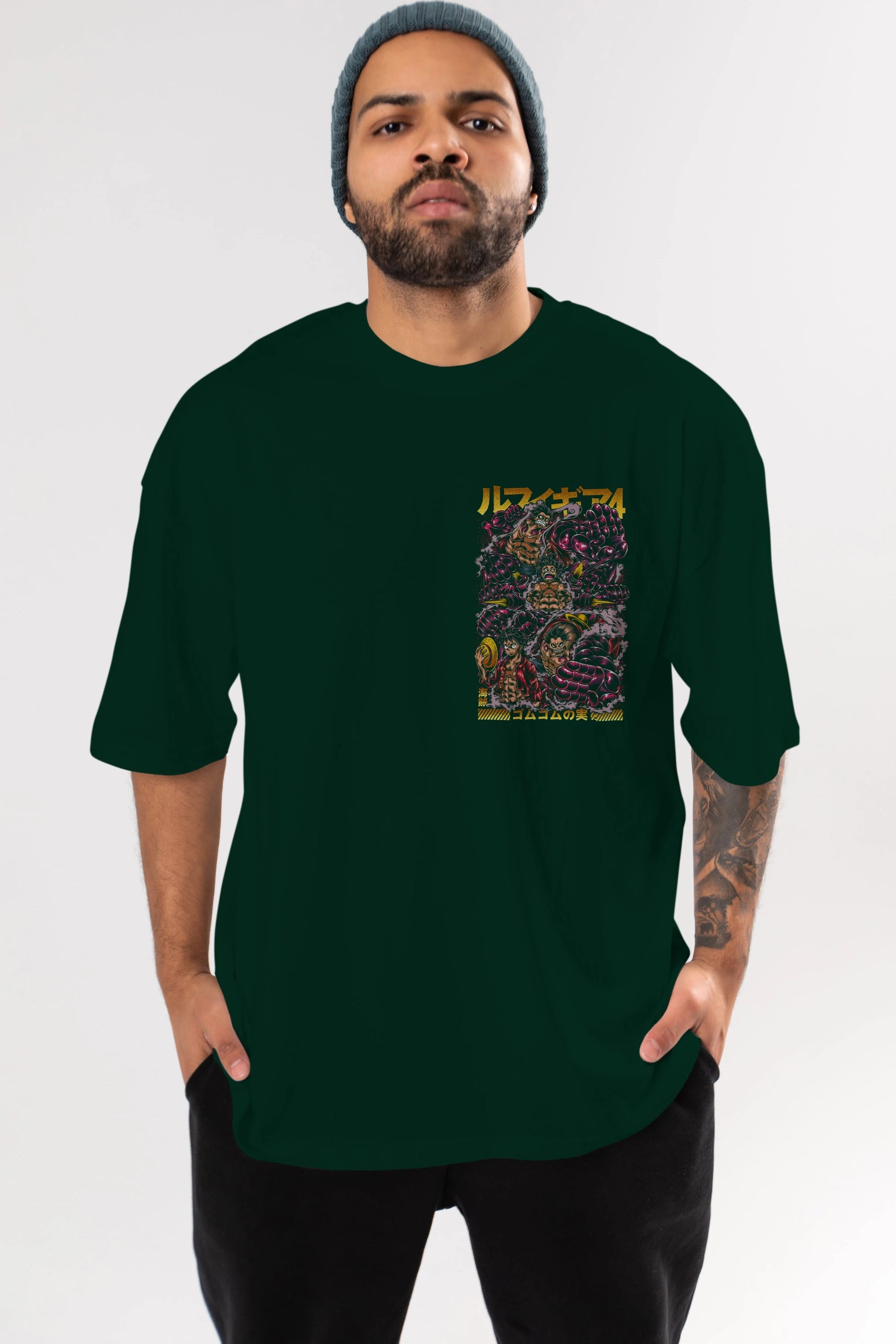 MONKEY D. LUFFY (2) Ön Sol Baskılı Oversize t-shirt Erkek Kadın Unisex %100 Pamuk Bisiklet Yaka tişort