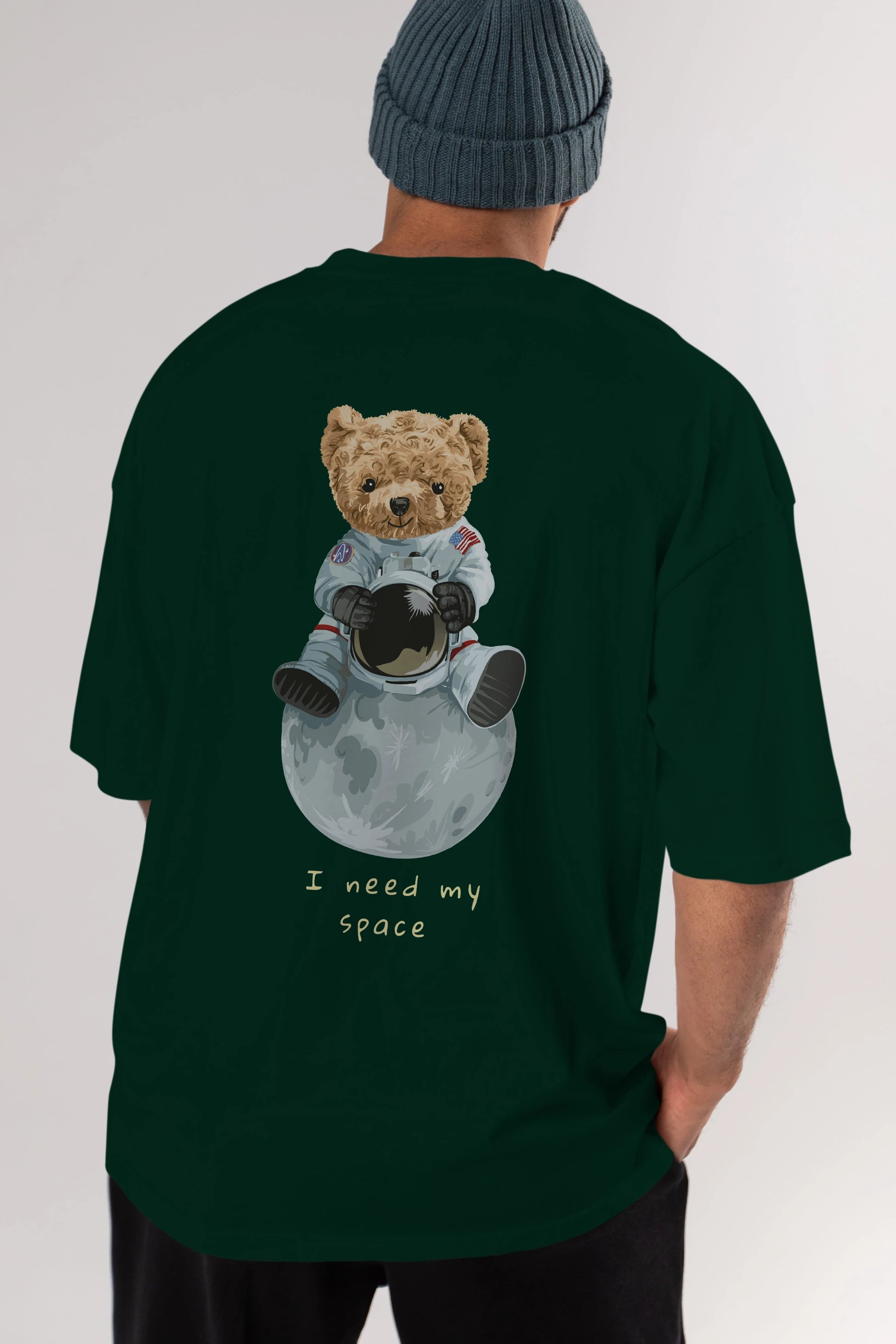 Teddy Bear I Need My Space Arka Baskılı Oversize t-shirt Erkek Kadın Unisex %100 Pamuk