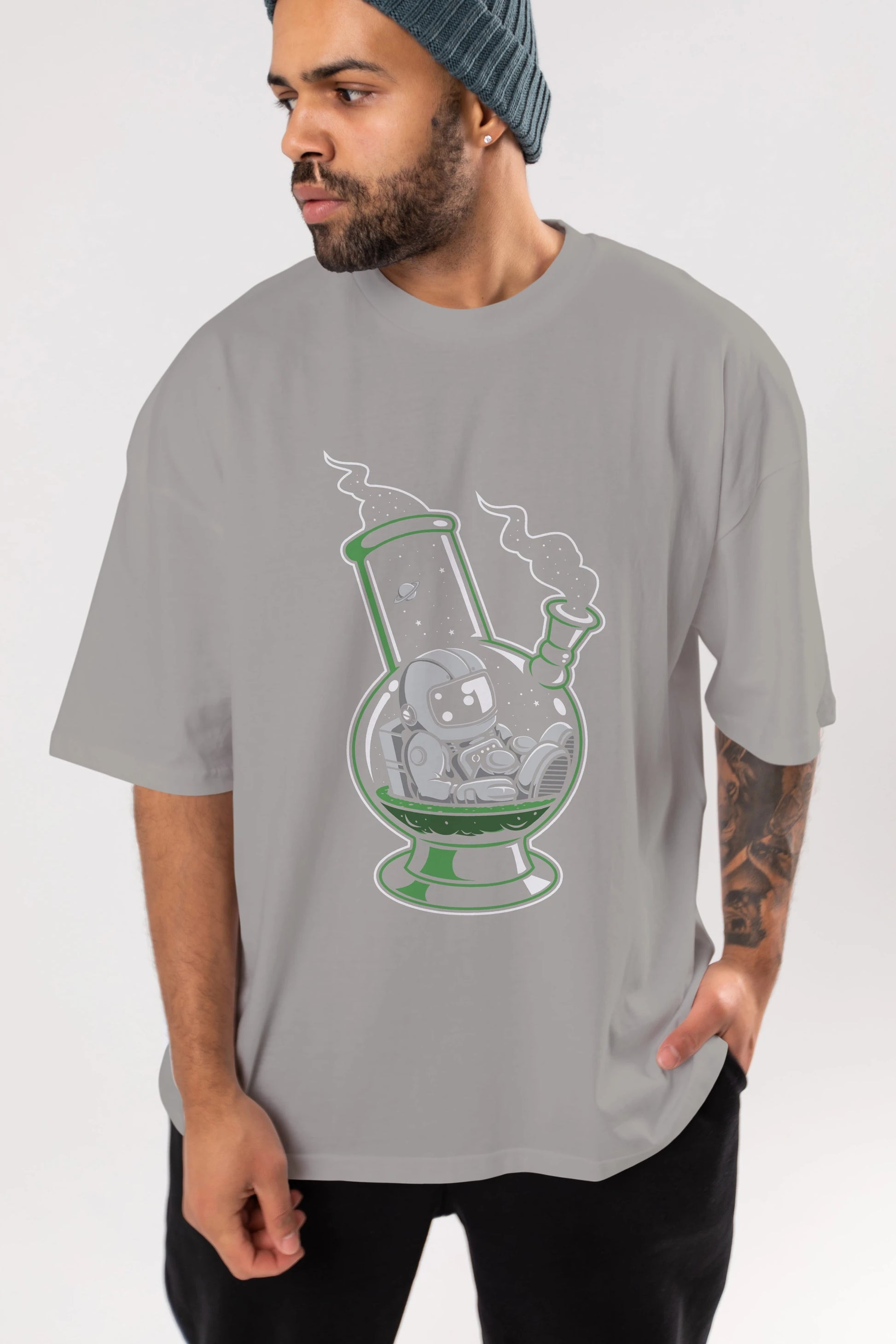 Astronaut Bong Ön Baskılı Oversize t-shirt Erkek Kadın Unisex