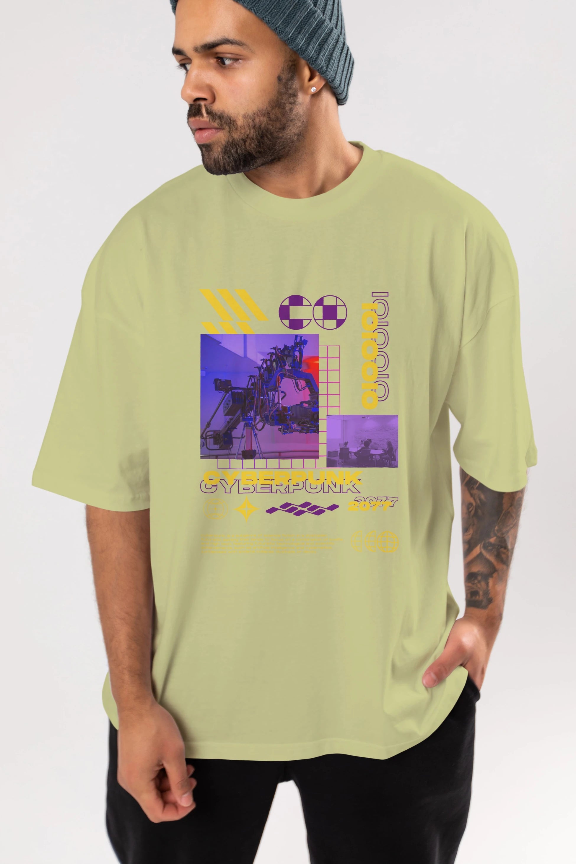 Cyberpunk Yazılı Ön Baskılı Oversize t-shirt Erkek Kadın Unisex