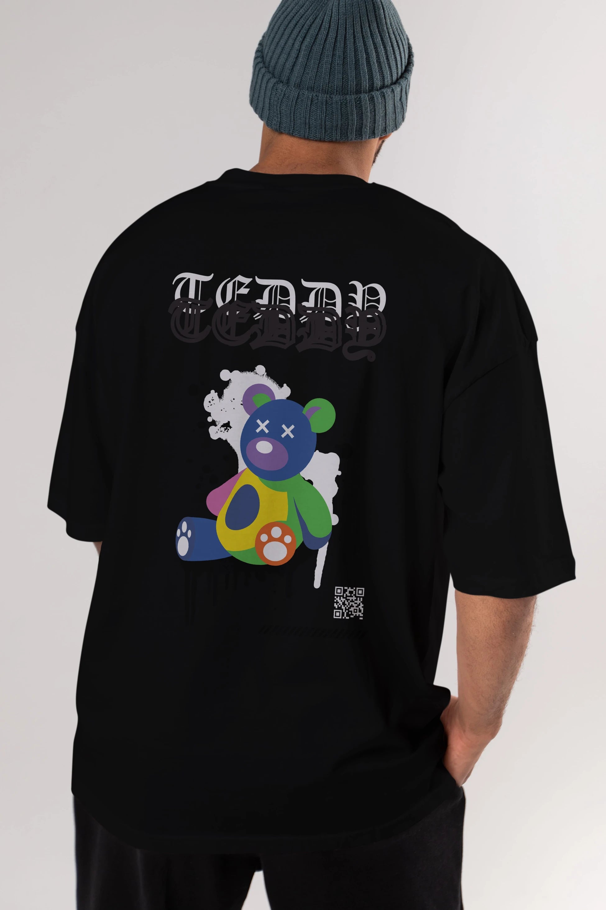 Teddy Bear Arka Baskılı Oversize t-shirt Erkek Kadın Unisex