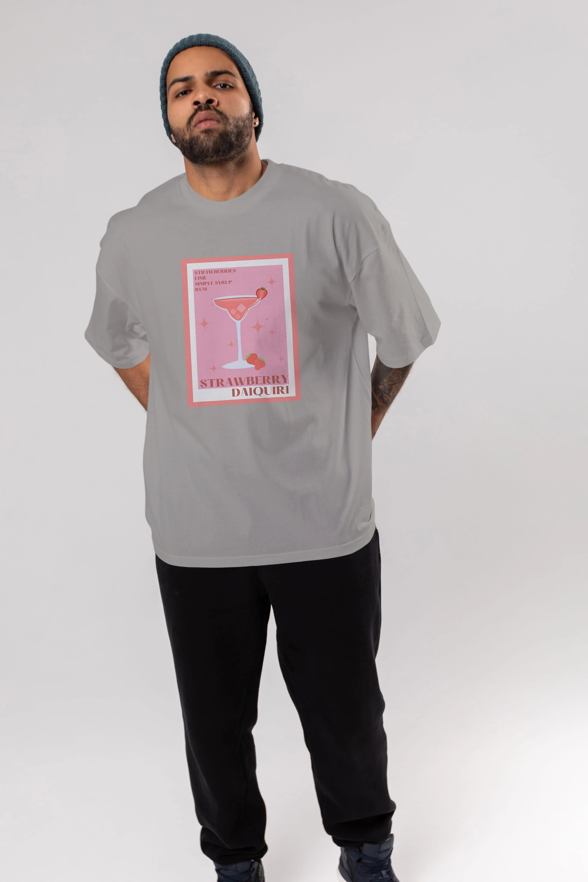 Strawberry Daiquiri Ön Baskılı Oversize t-shirt Erkek Kadın Unisex %100 Pamuk Bisiklet Yaka tişort