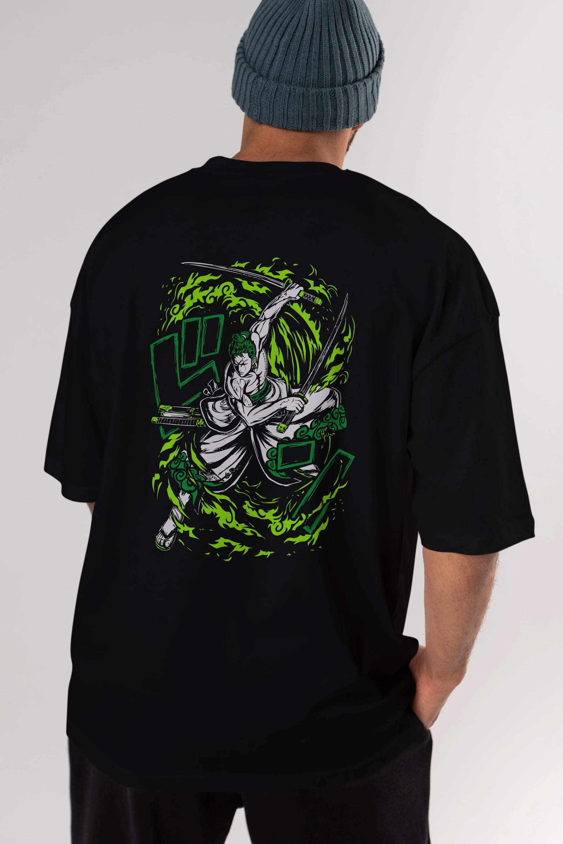 ZORO-ONE PIECE (2) Anime Arka Baskılı Oversize t-shirt Erkek Kadın Unisex