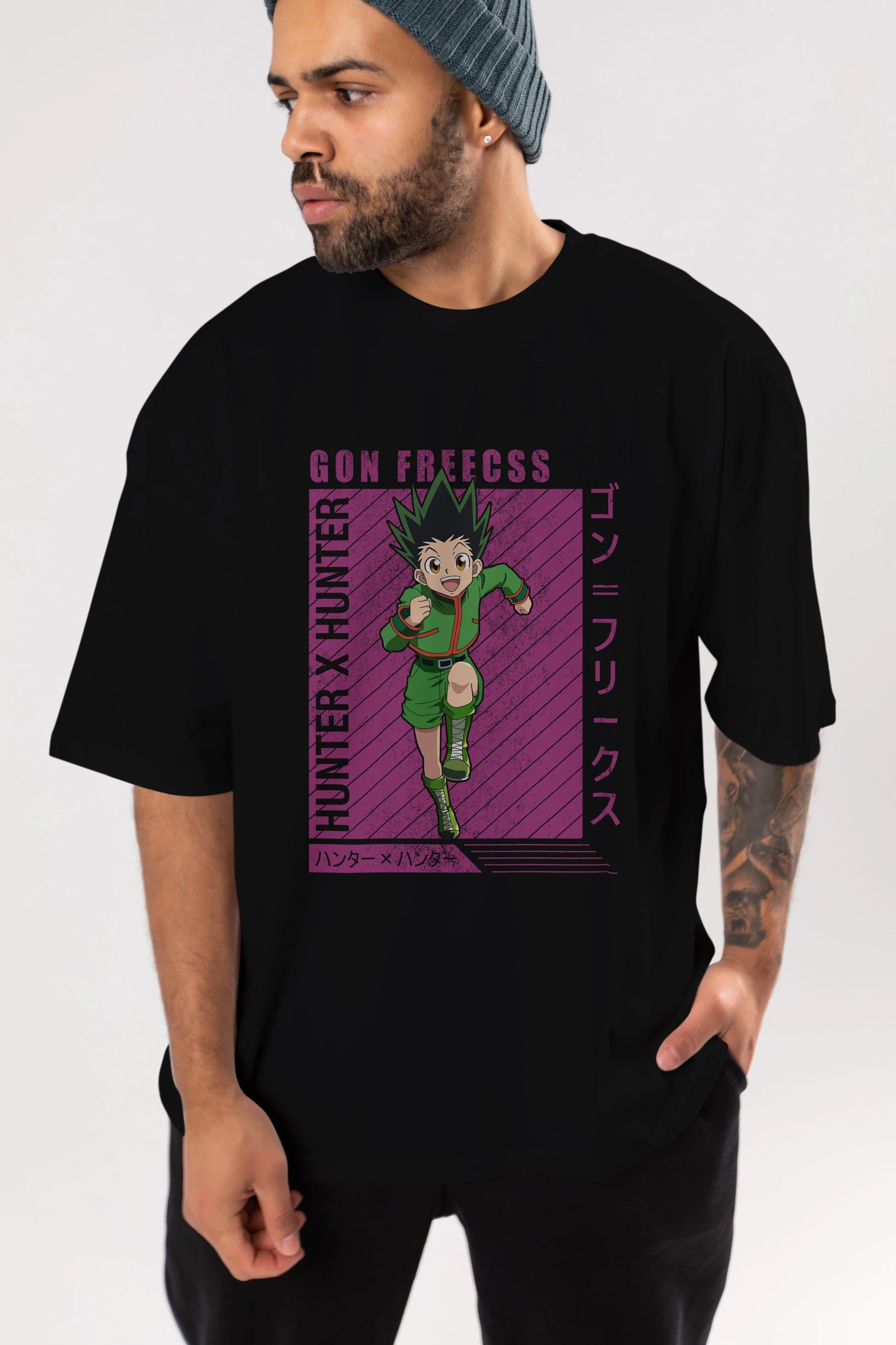 Gon Freecss HUNTER X HUNTER 3 Anime Ön Baskılı Oversize t-shirt %100 pamuk Erkek Kadın Unisex