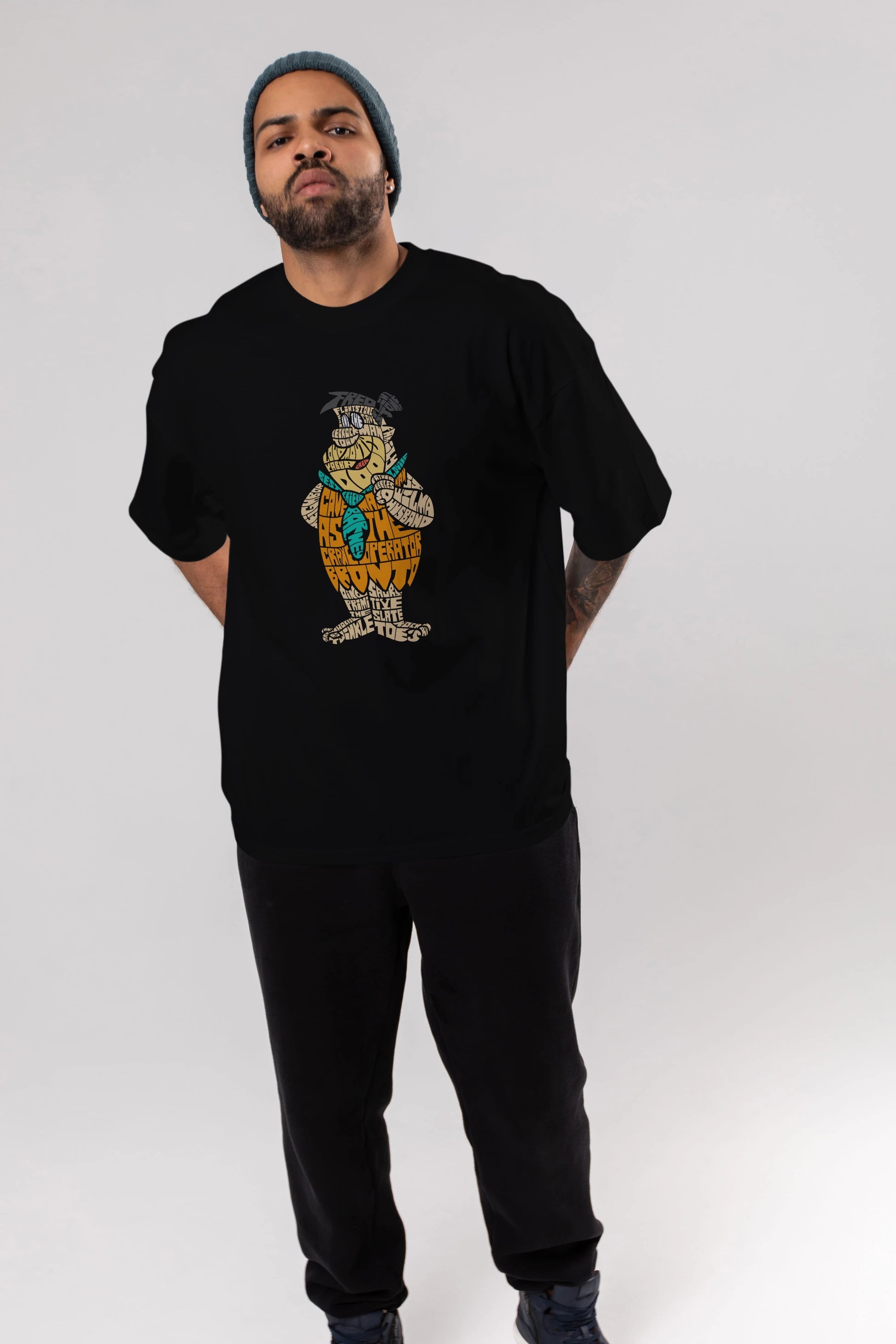 Fred Flintstone Ön Baskılı Oversize t-shirt %100 pamuk Erkek Kadın Unisex