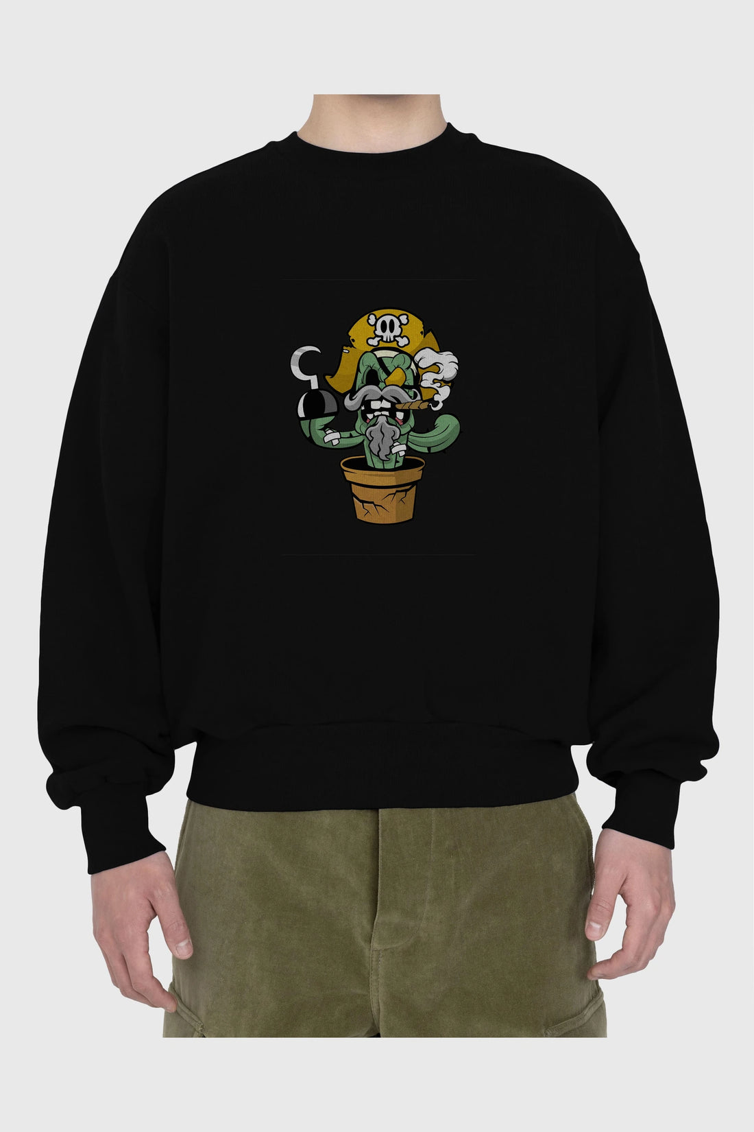 Pirate Cactus Ön Baskılı Oversize Sweatshirt Erkek Kadın Unisex