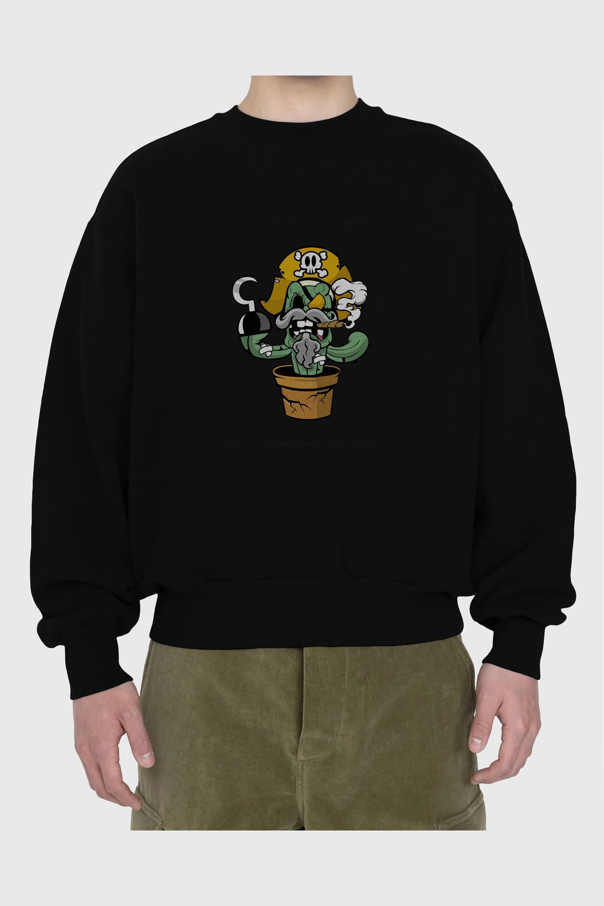 Pirate Cactus Ön Baskılı Oversize Sweatshirt Erkek Kadın Unisex