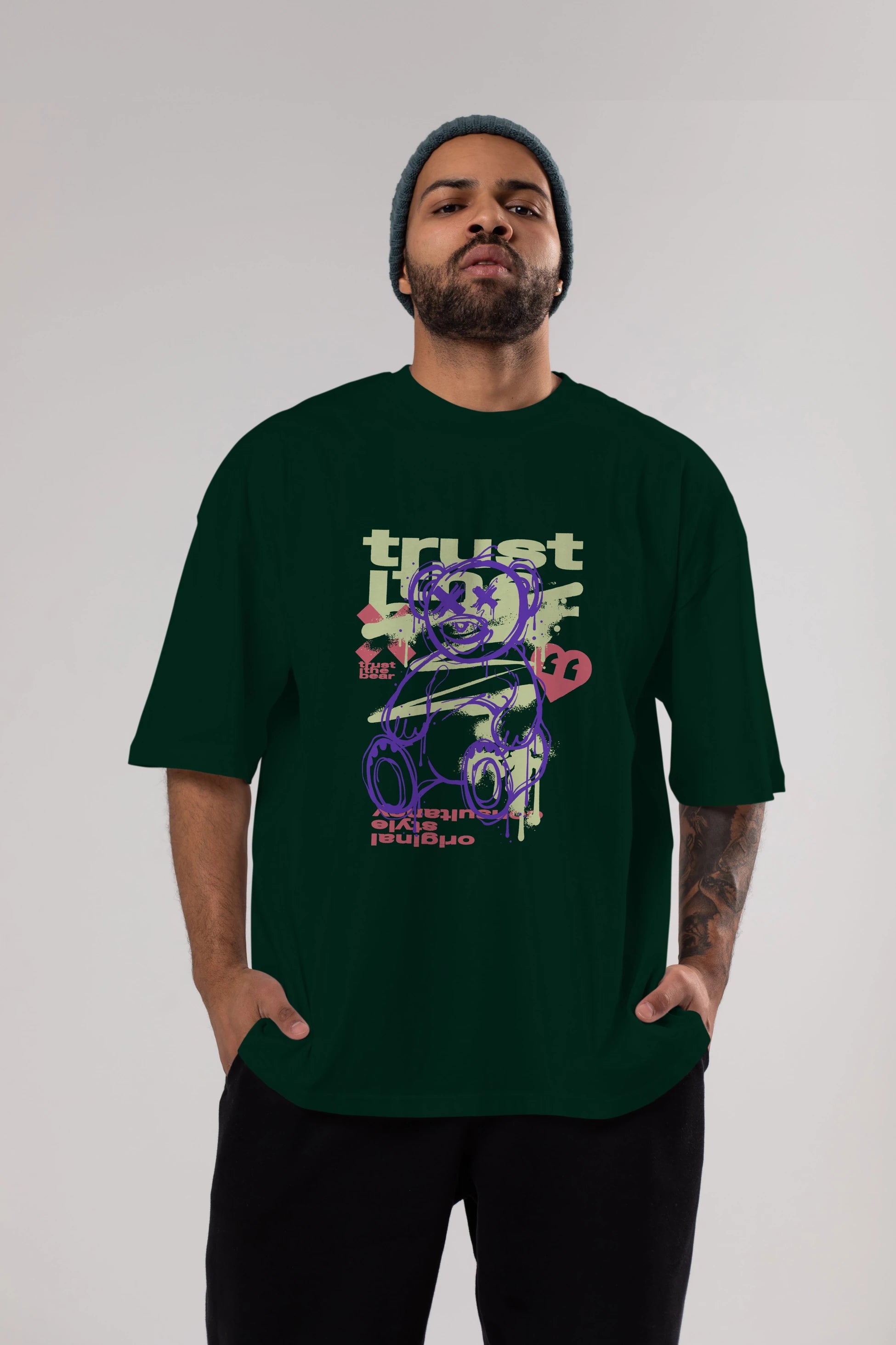 Trust The Bear 3 Ön Baskılı Oversize t-shirt Erkek Kadın Unisex