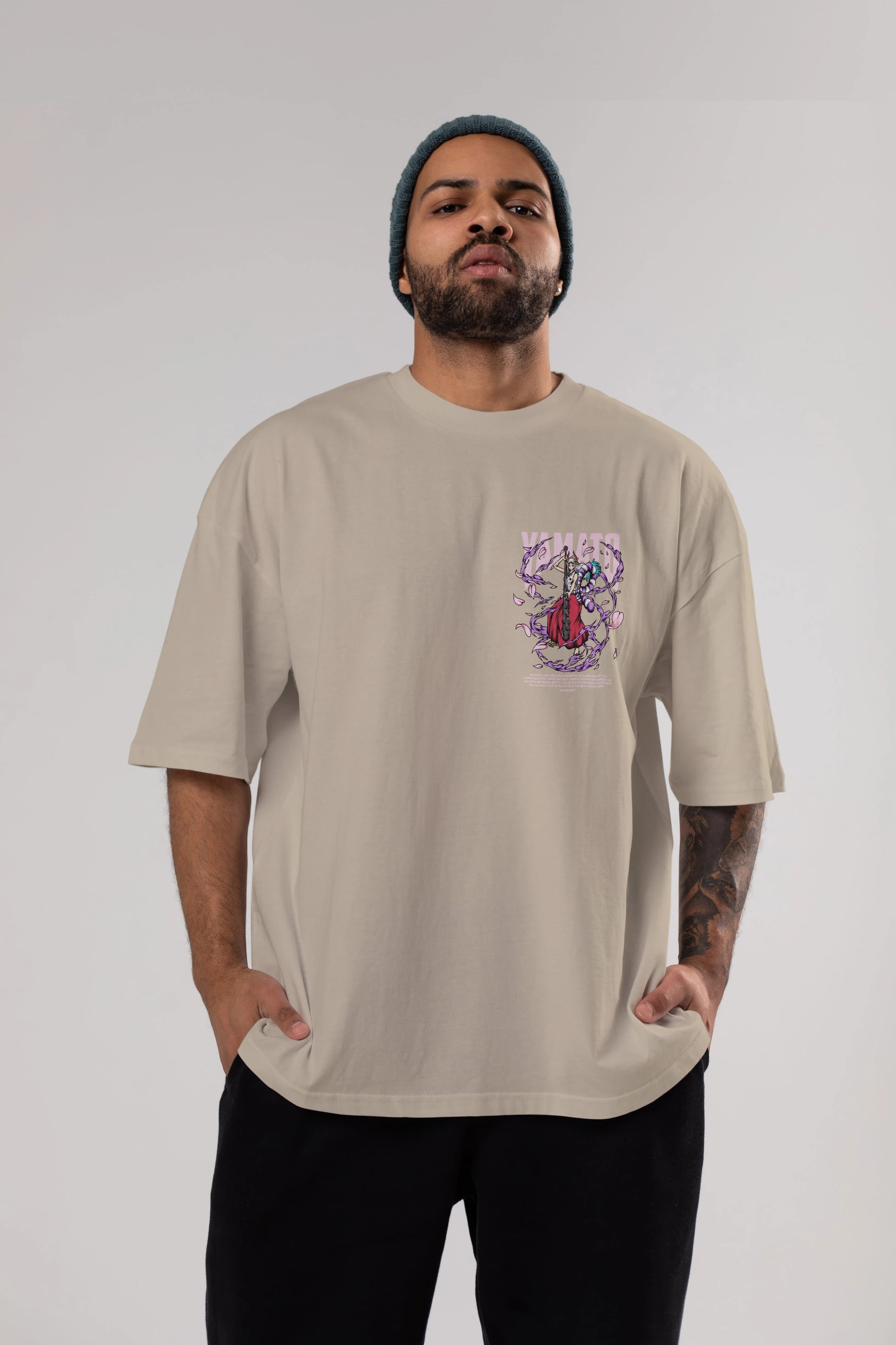 Yamato Ön Sol Baskılı Oversize t-shirt Erkek Kadın Unisex %100 Pamuk Bisiklet Yaka tişort