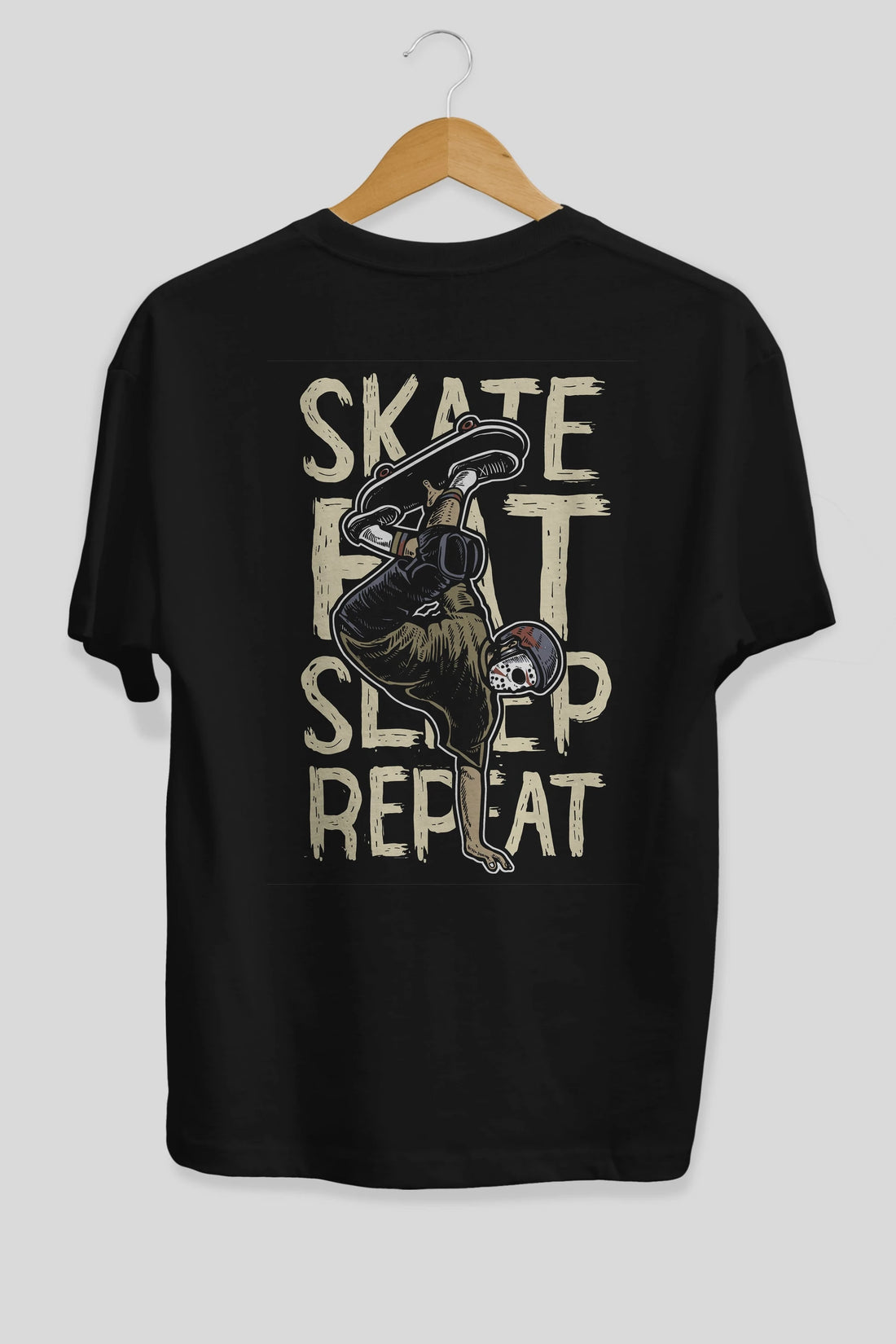 Skate Eat Sleep Repeat Arka Baskılı Oversize t-shirt Erkek Kadın Unisex %100 Pamuk