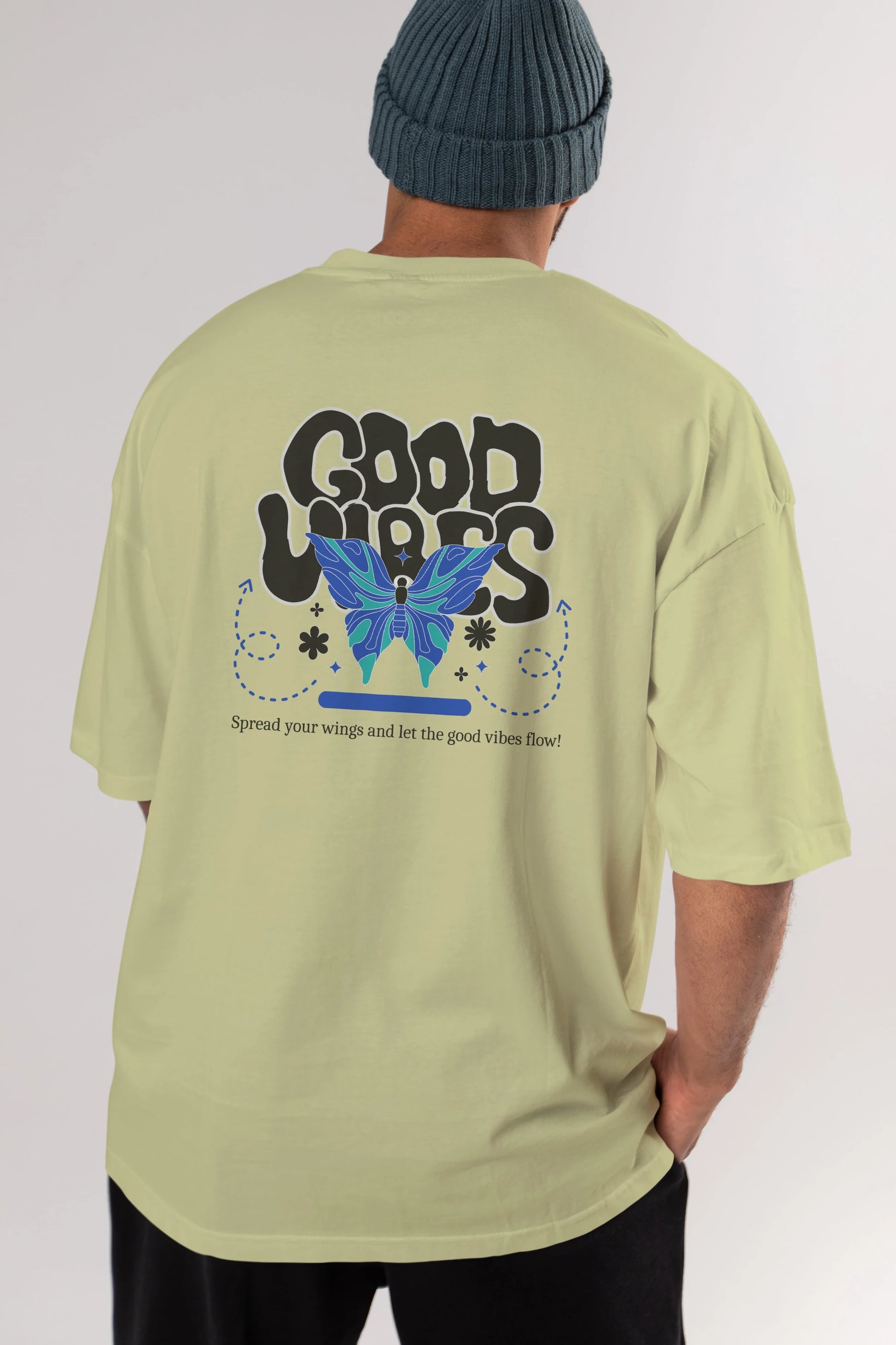 Good Vibes Yazılı 4 Arka Baskılı Oversize t-shirt Erkek Kadın Unisex