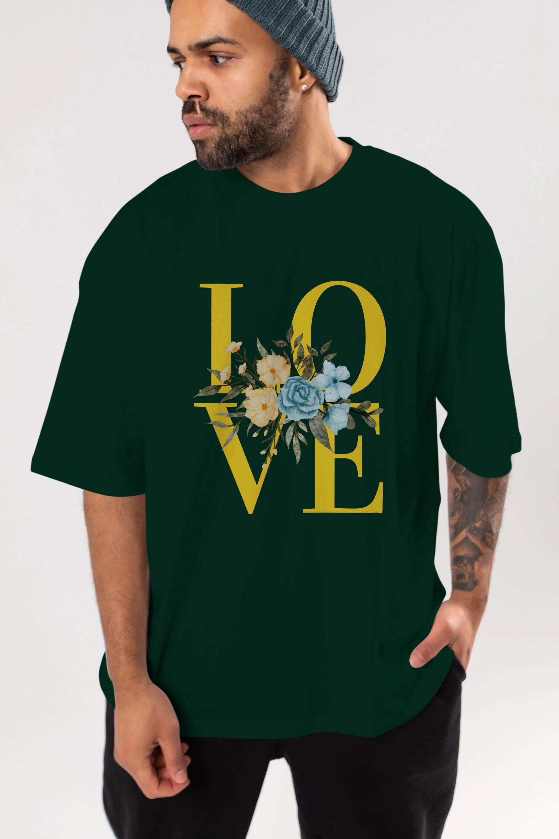 Love Flower Ön Baskılı Oversize t-shirt Erkek Kadın Unisex