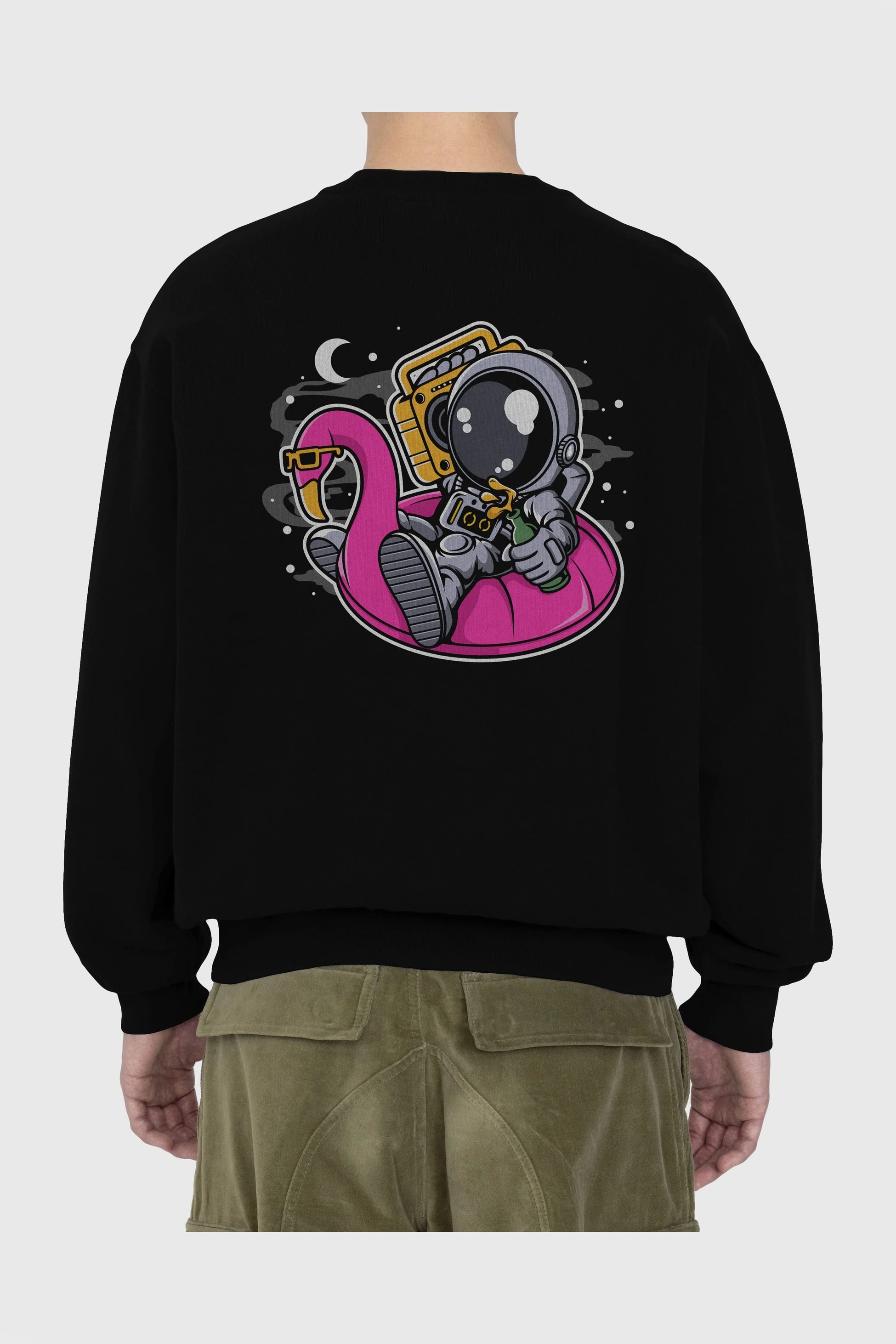 Astronaut Floaties Ballon Arka Baskılı Oversize Sweatshirt Erkek Kadın Unisex