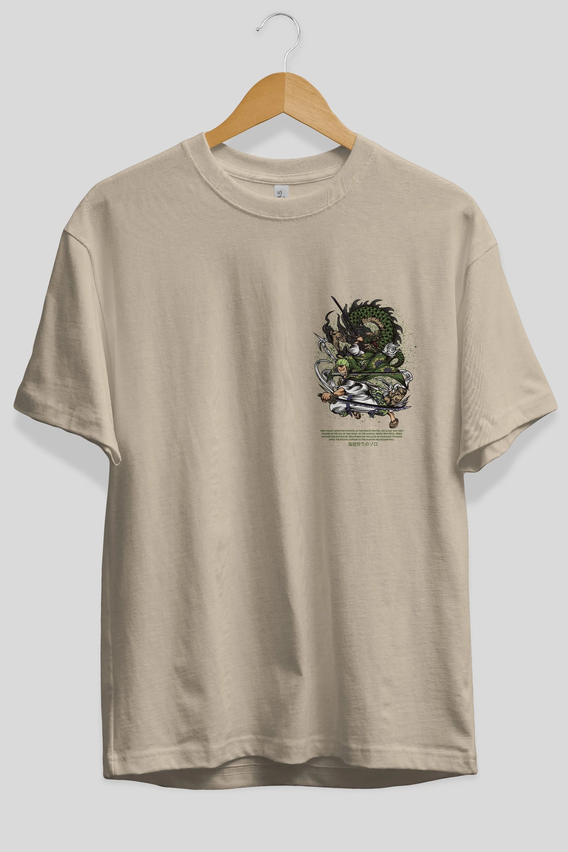 Zoro Ön Sol Baskılı Oversize t-shirt Erkek Kadın Unisex %100 Pamuk Bisiklet Yaka tişort