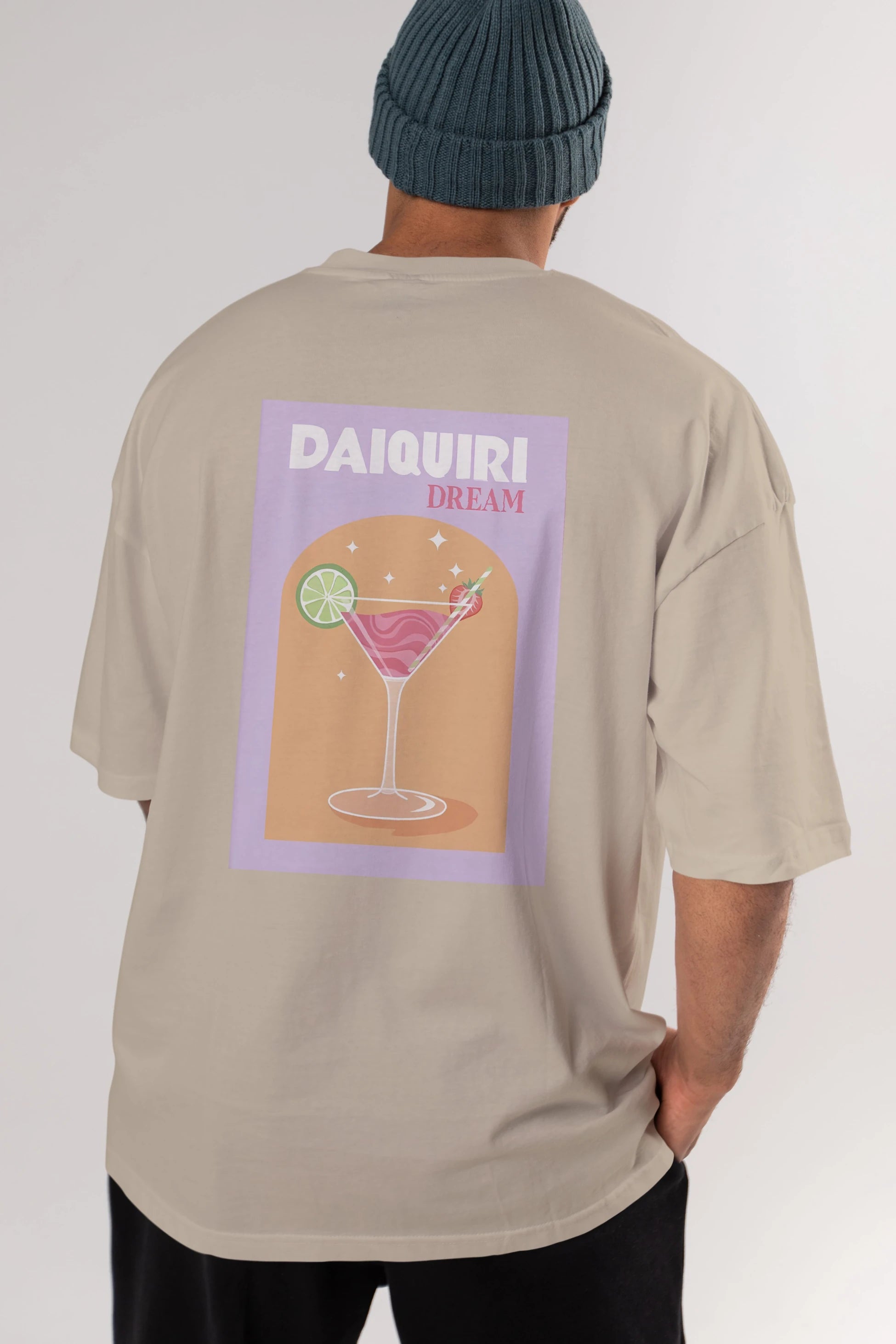 Daiquiri Dream Arka Baskılı Oversize t-shirt Erkek Kadın Unisex %100 Pamuk Bisiklet Yaka tişort