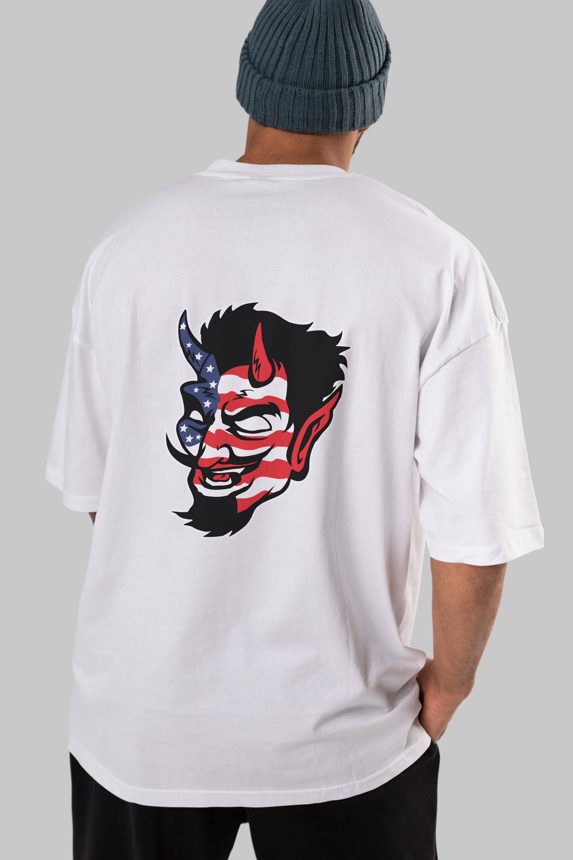 American Devil Arka Baskılı Oversize t-shirt Erkek Kadın Unisex %100 Pamuk tişort