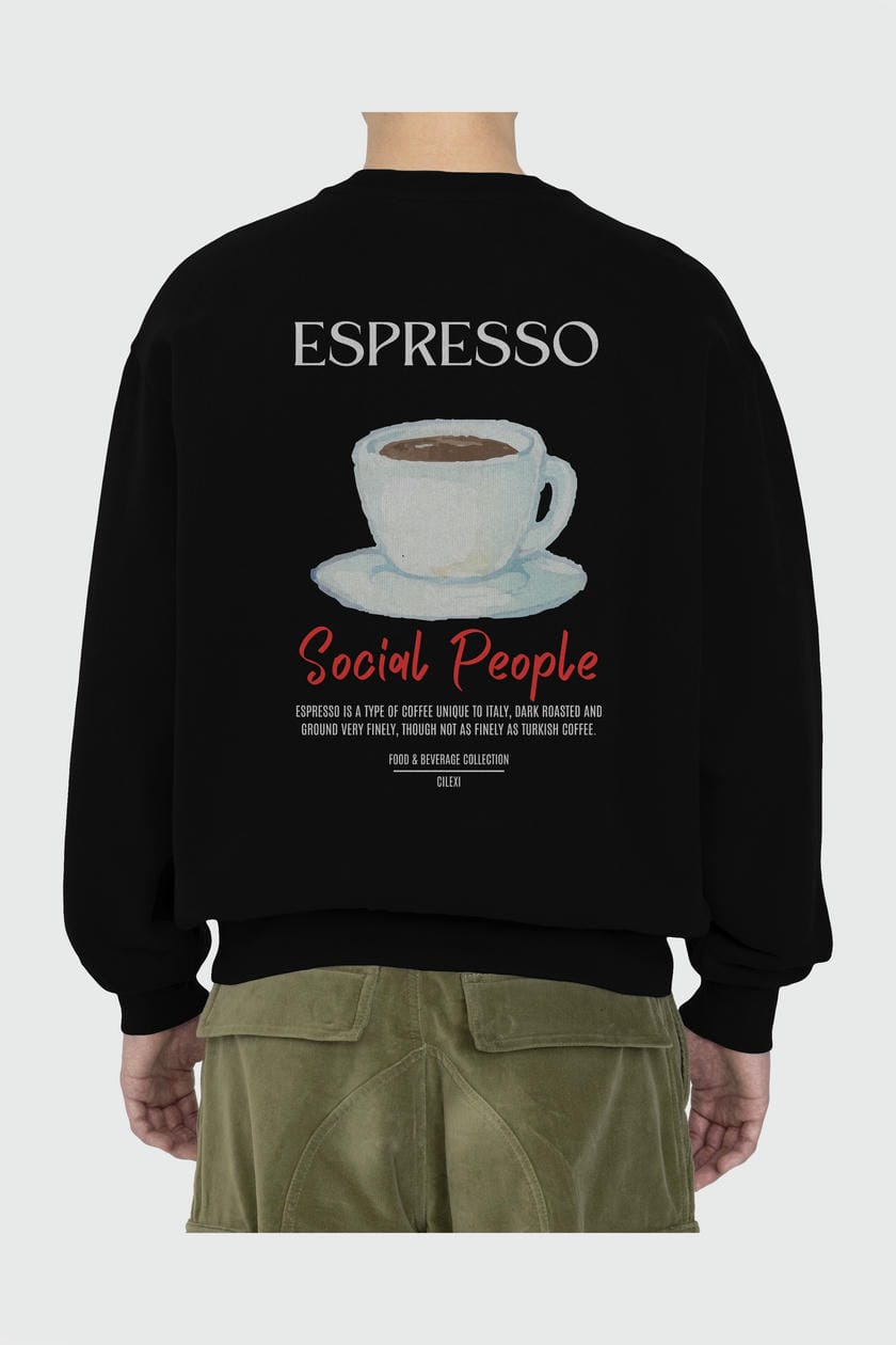 Espresso Arka Baskılı Oversize Sweatshirt Erkek Kadın Unisex